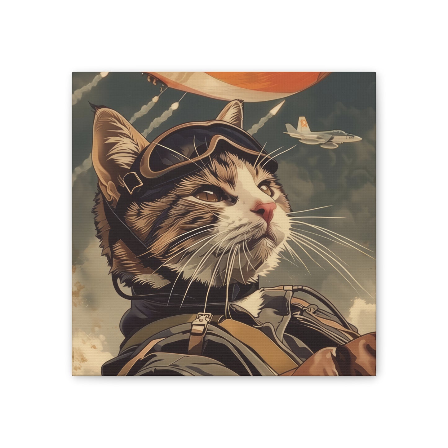 Kitty Fighter Pilot - Canvas Stretched, 0.75"