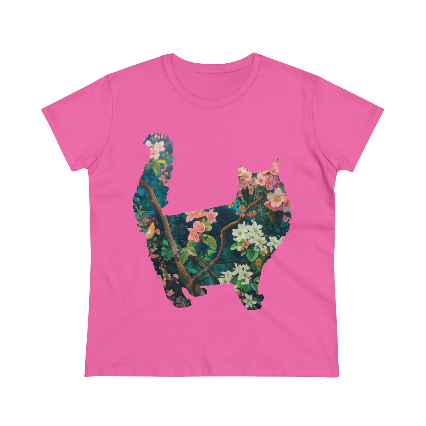 Flowery Cat - Women's Midweight Cotton Tee