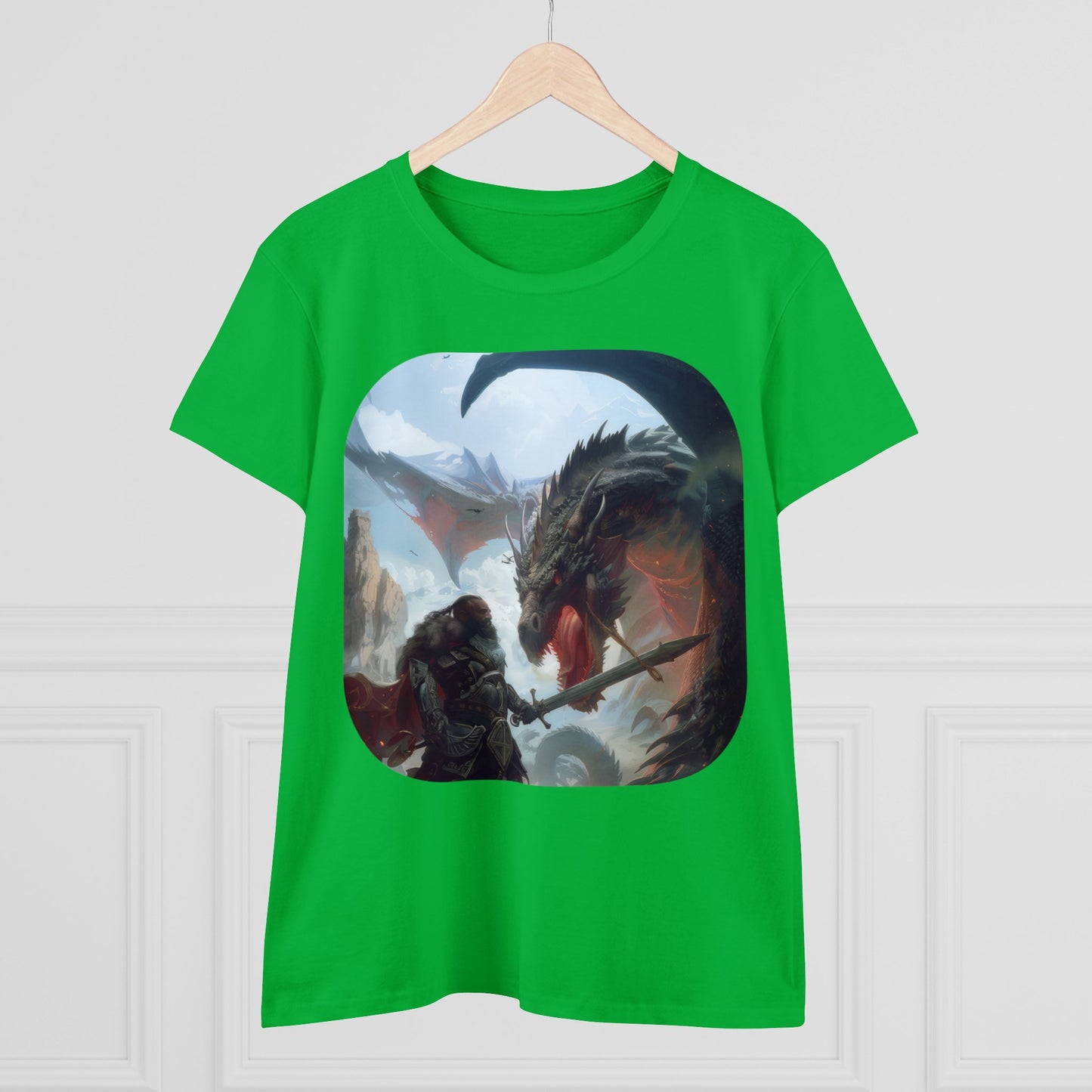 Fighter and Dragon - Fantasy - Women's Midweight Cotton Tee