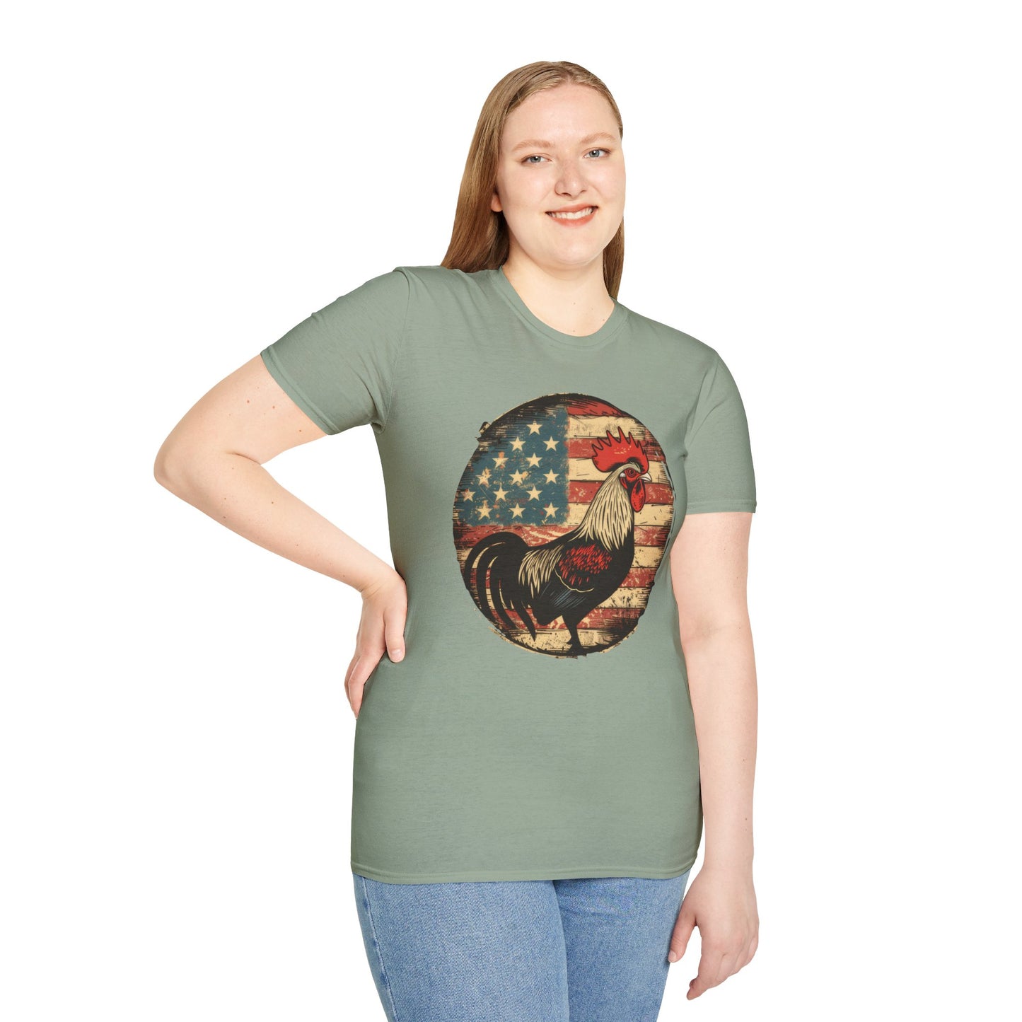 Rooster and Flag - Unisex Softstyle T-Shirt