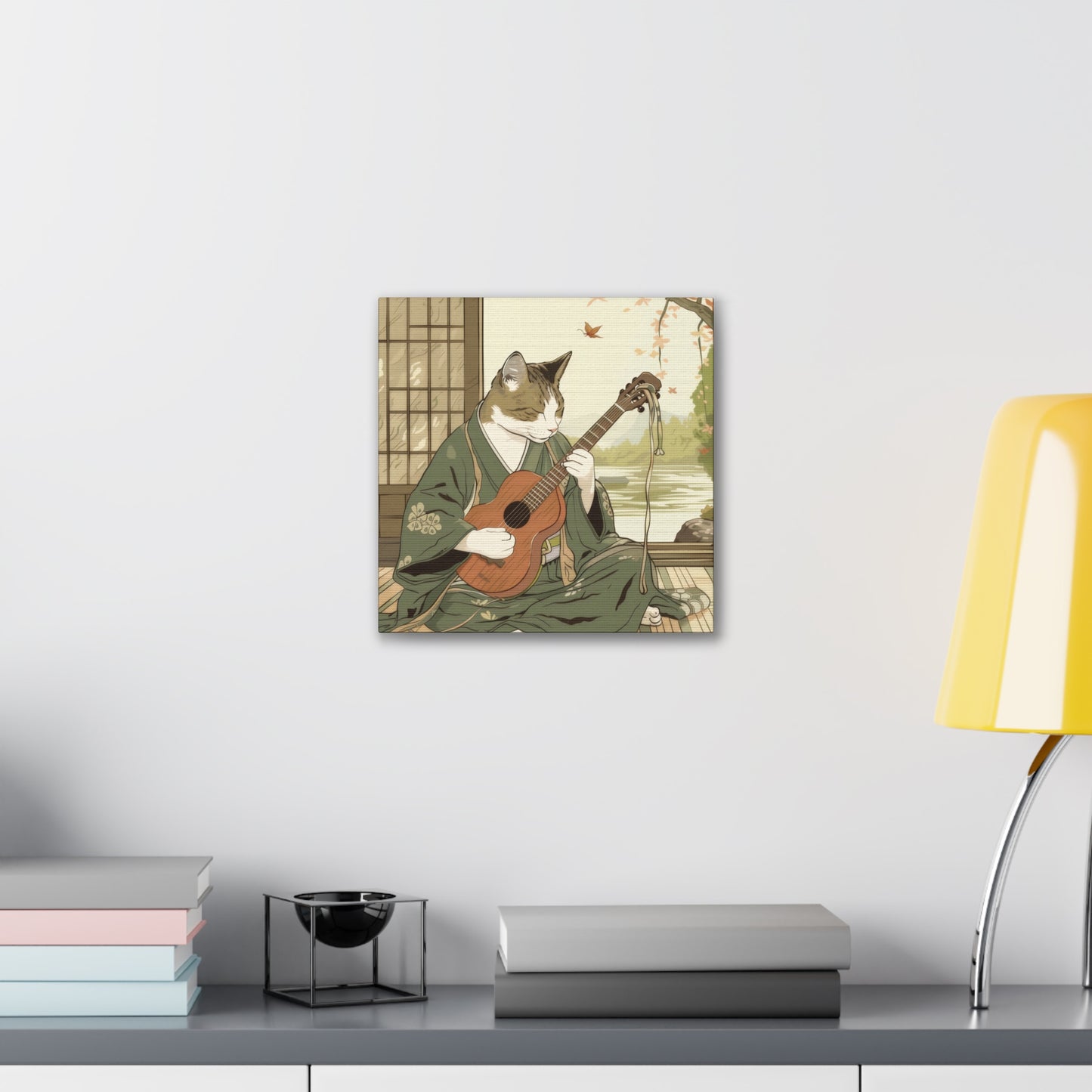 Japanese Kitty Guitarist - Canvas Stretched, 0.75" - Canvas Stretched, 0.75"