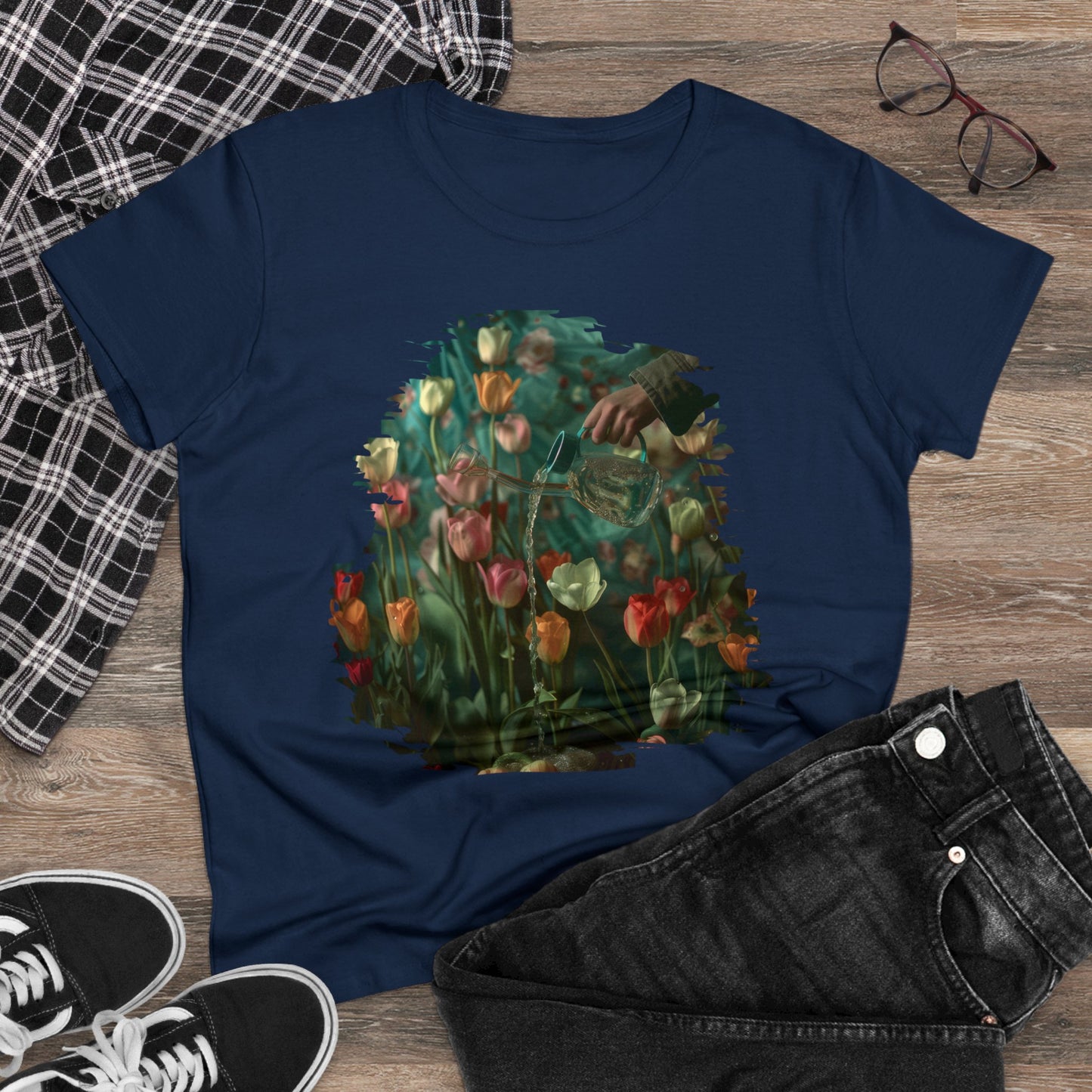 Watering Tulips - Women's Midweight Cotton Tee