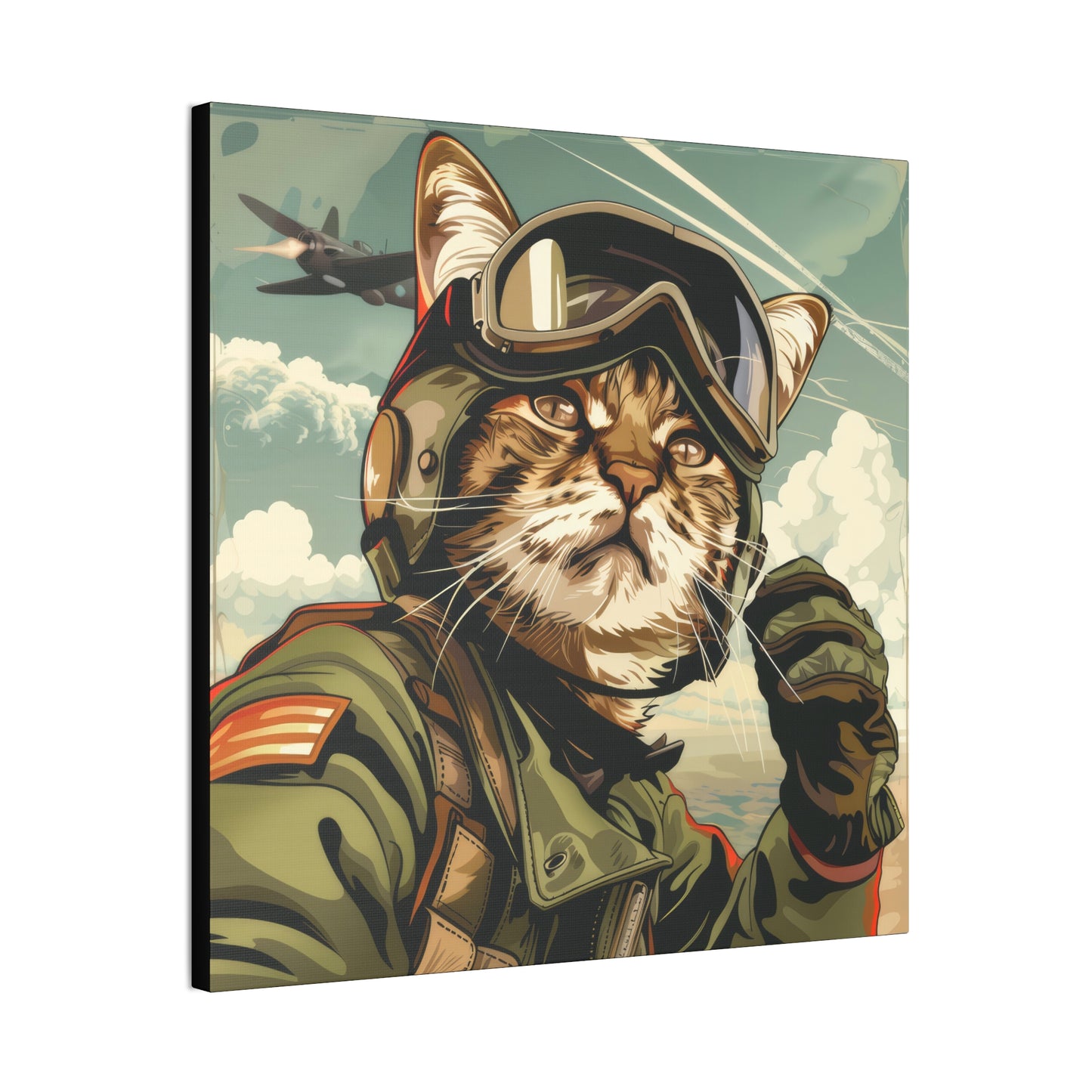 Kitty Fighter Pilot - Canvas Stretched, 0.75"