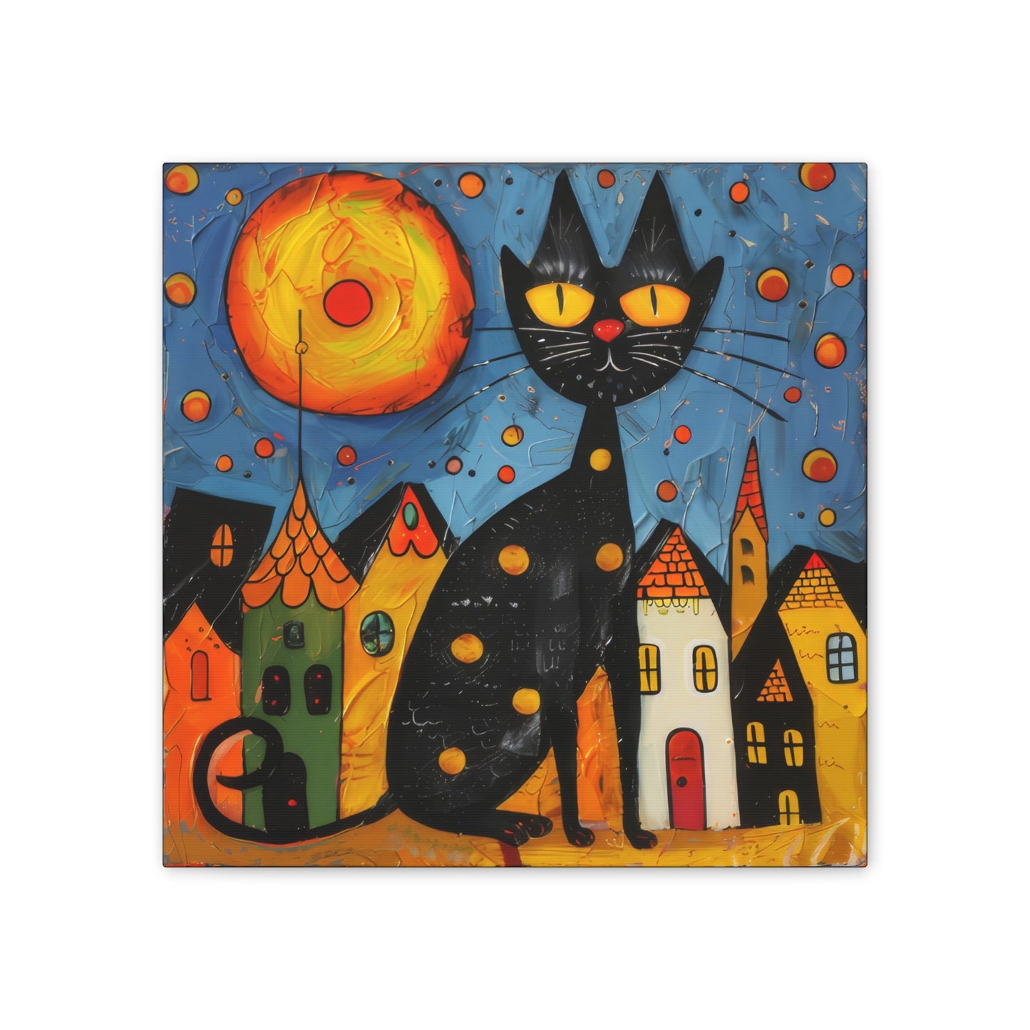 Folk Art Kitty - Canvas Stretched, 0.75" - Canvas Stretched, 0.75"