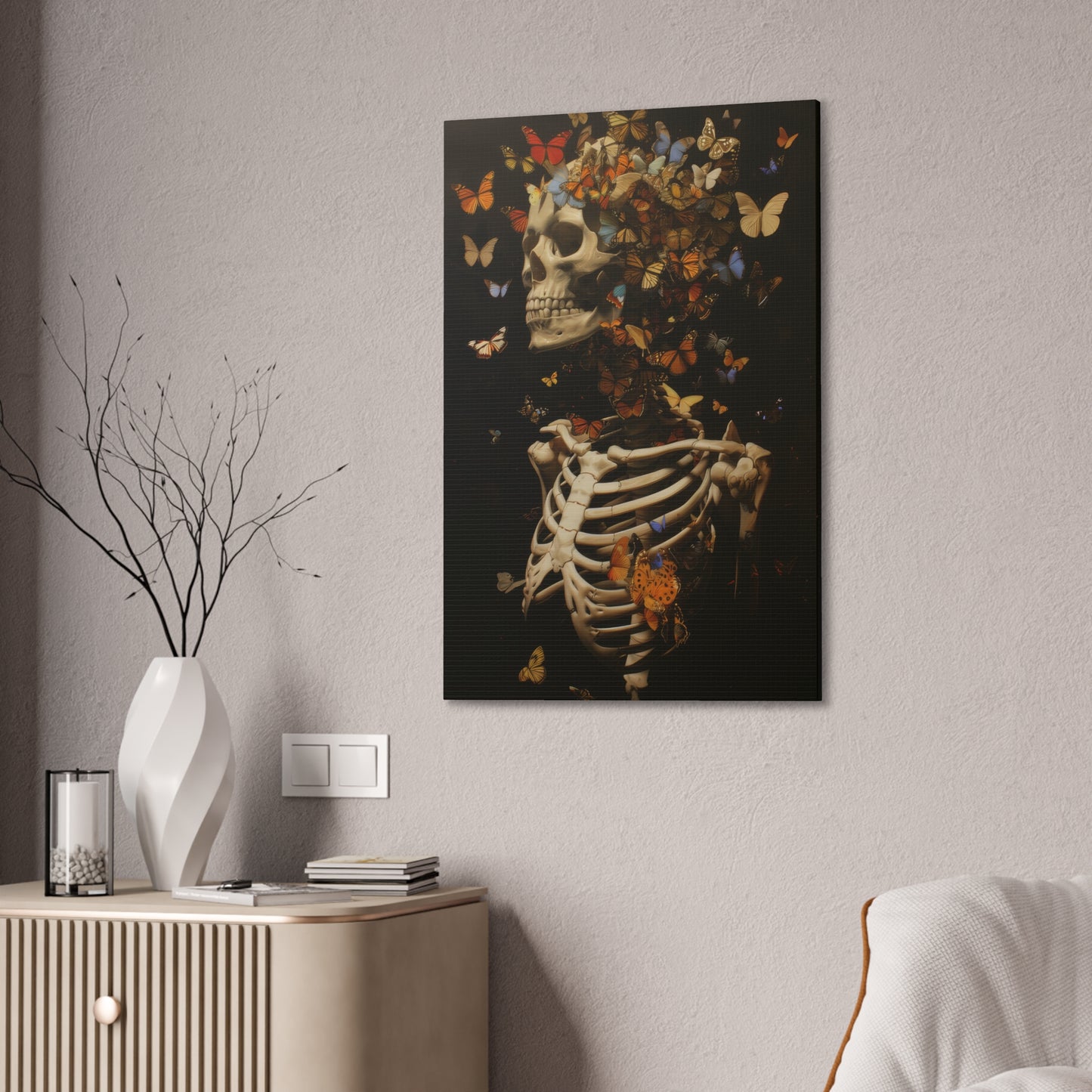 Skeleton and Butterflies - Canvas Stretched, 0.75"