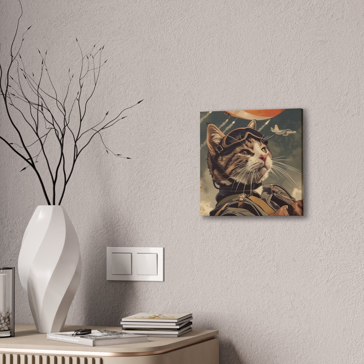 Kitty Fighter Pilot - Canvas Stretched, 0.75"