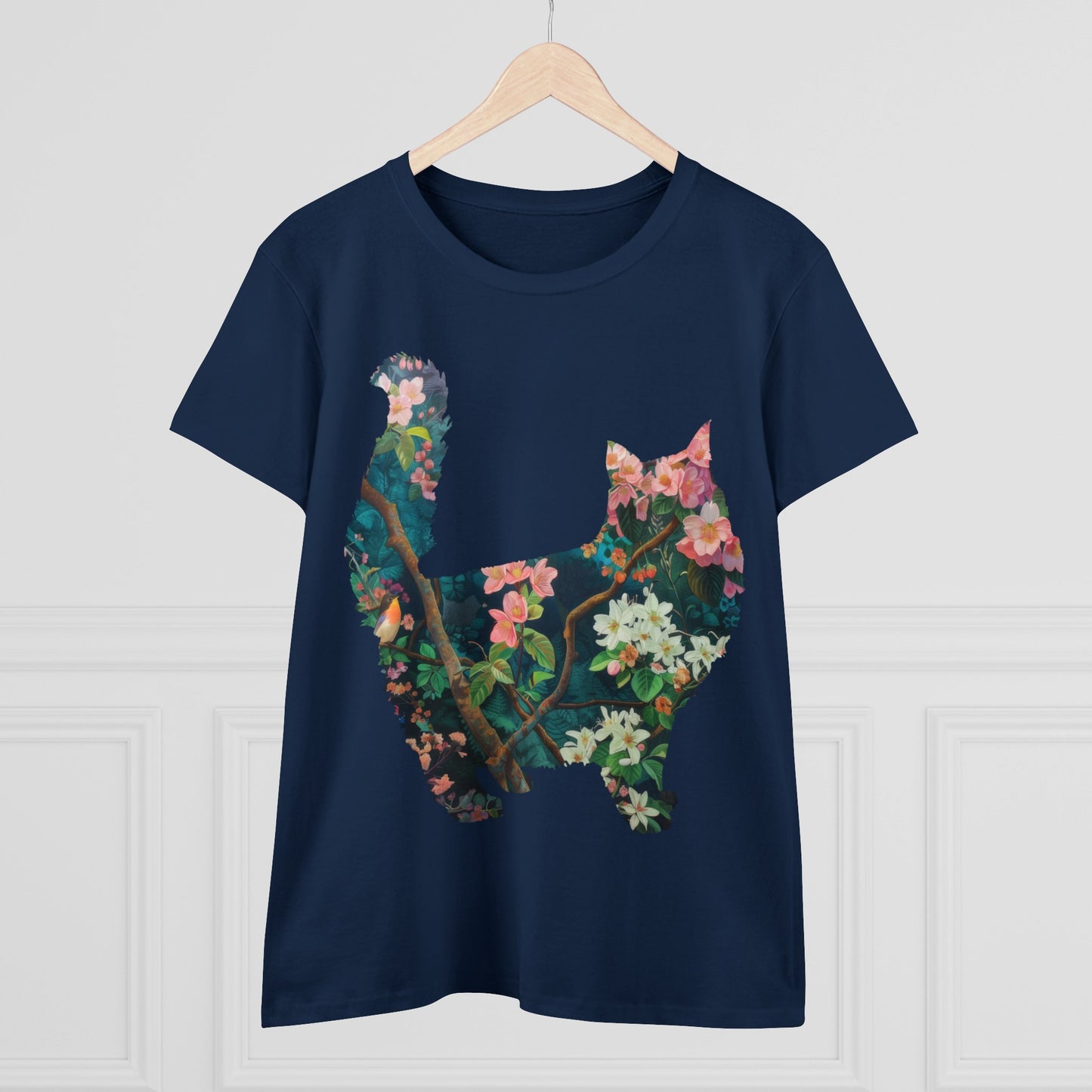 Flowery Cat - Women's Midweight Cotton Tee