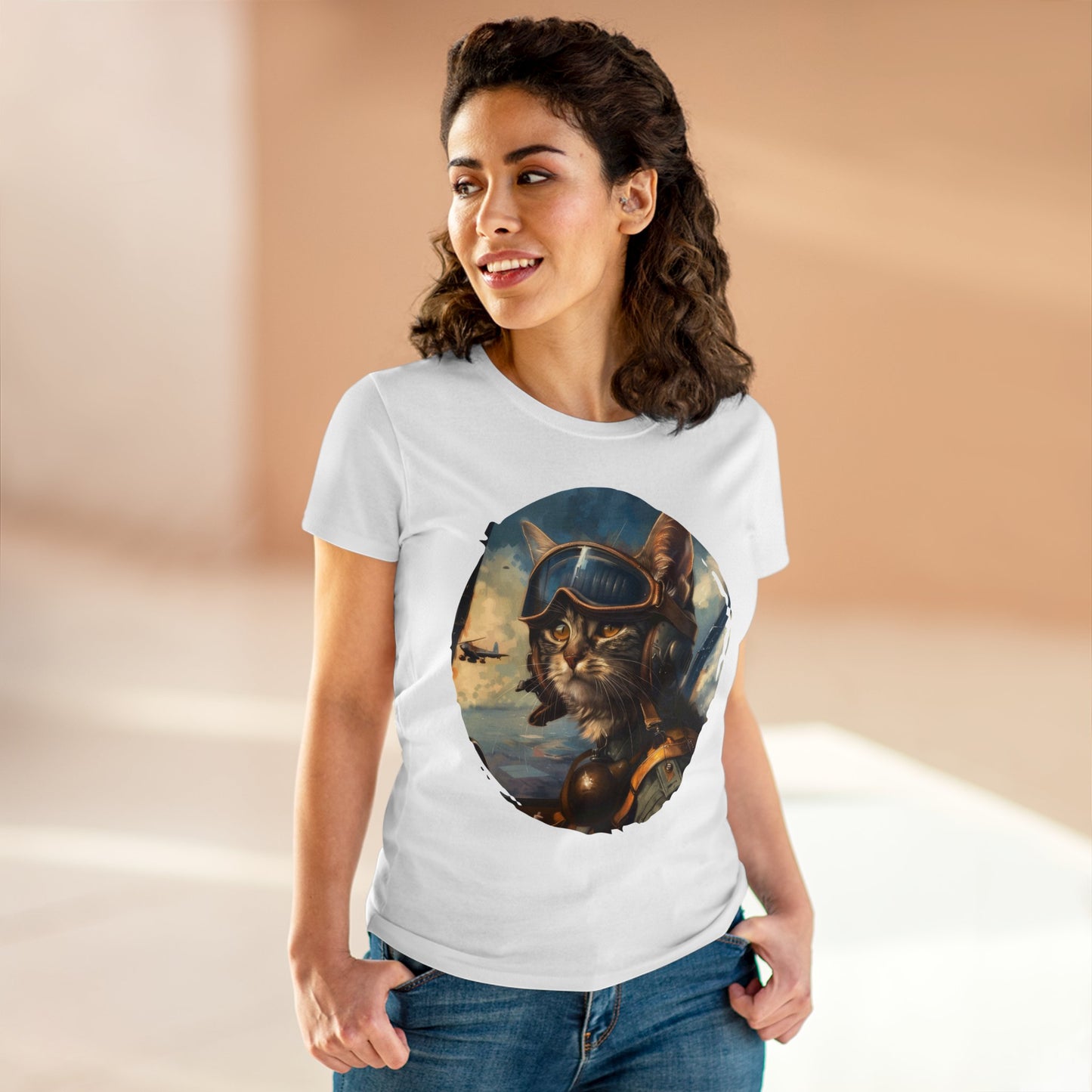 Fighter Pilot Kitty - Women's Midweight Cotton Tee