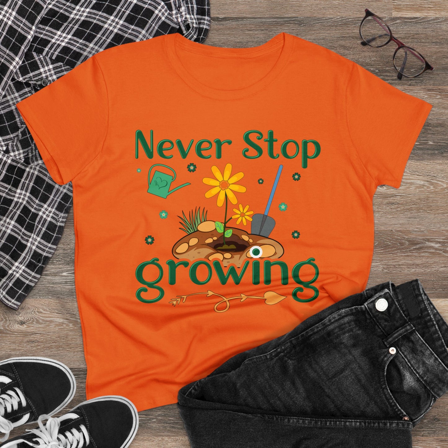 Never Stop Growing - Gardening - Women's Midweight Cotton Tee