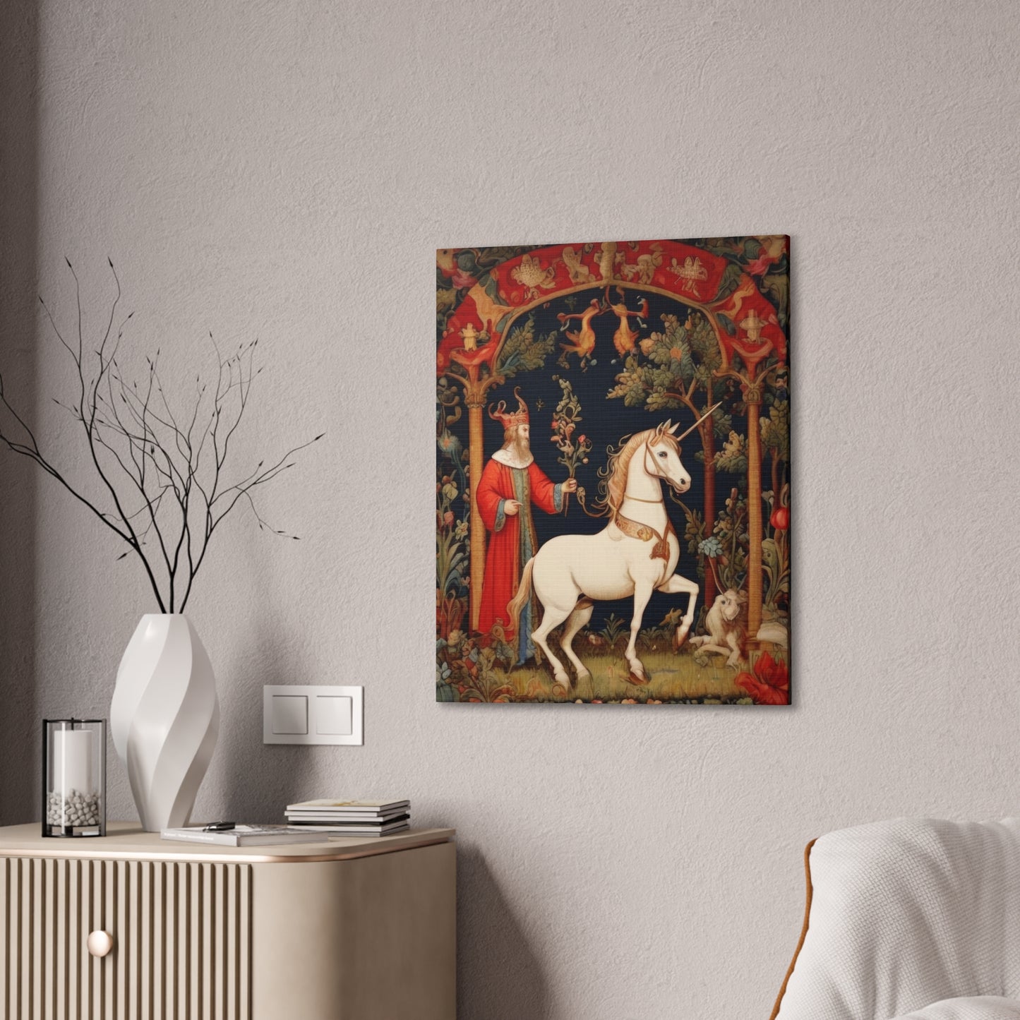 Wizard and the Unicorn Tapestry - Canvas Stretched, 0.75"