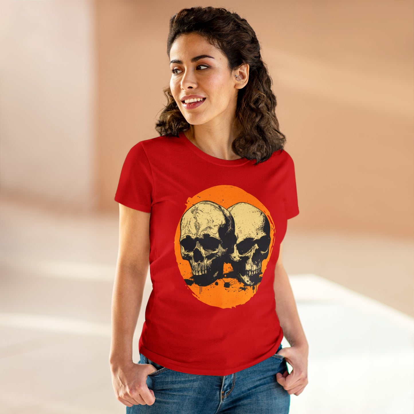 Skulls on Orange - Women's Midweight Cotton Tee