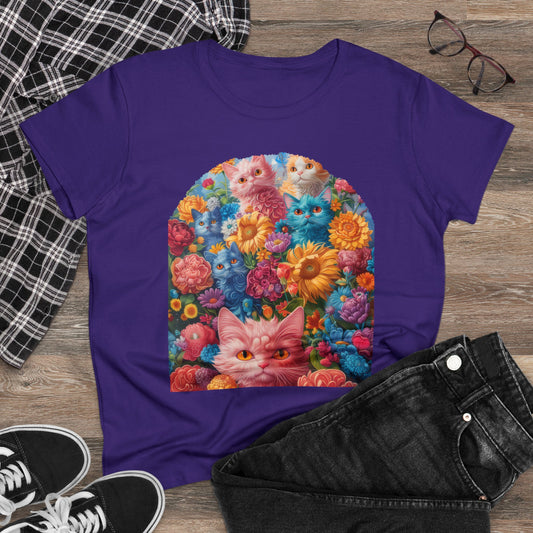 Cats and Flowers - Women's Midweight Cotton Tee