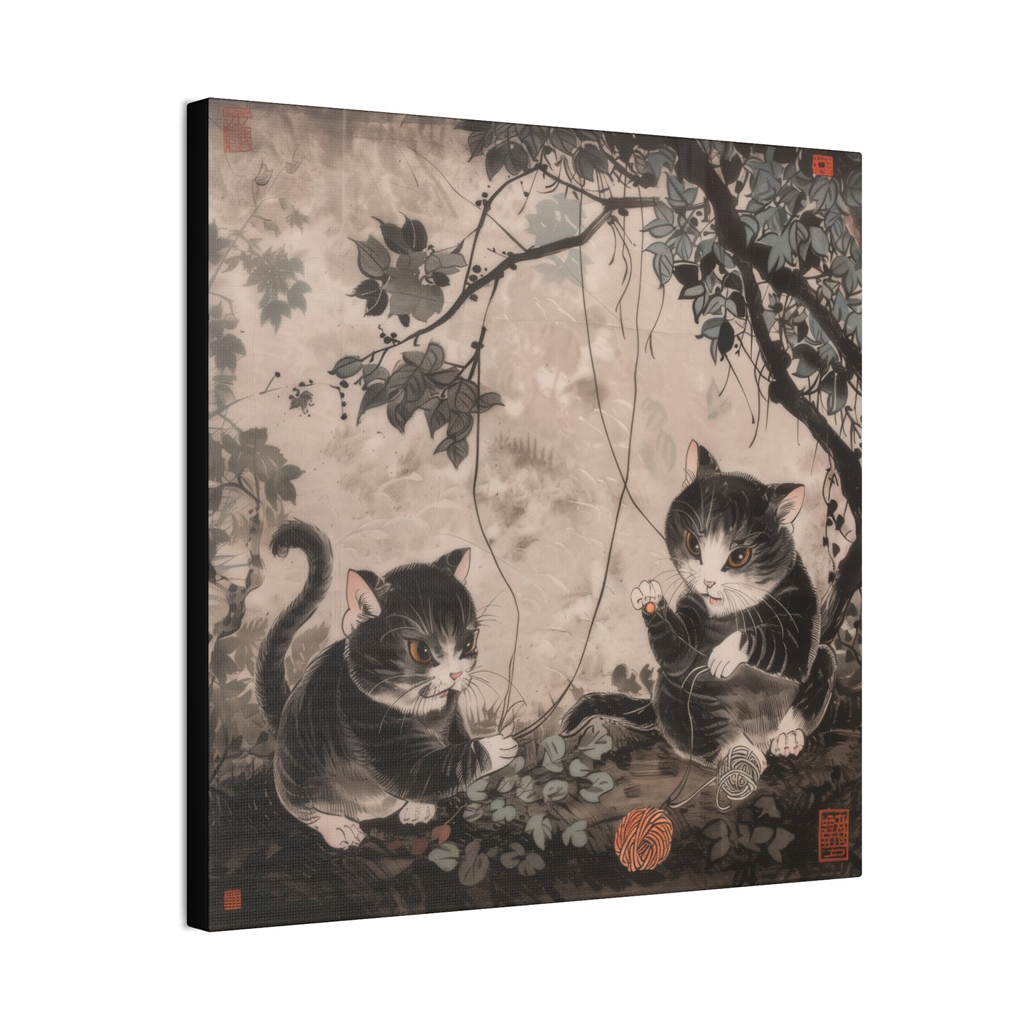 Japanese Woodblock Kitties - Canvas Stretched, 0.75" - Canvas Stretched, 0.75"