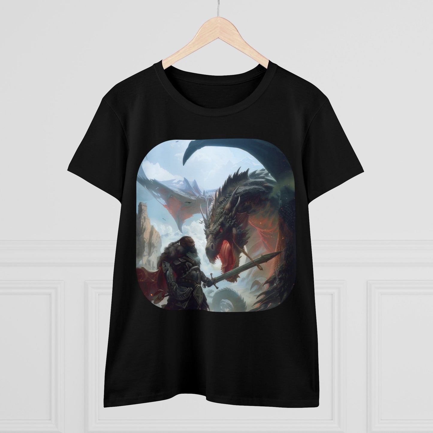 Fighter and Dragon - Fantasy - Women's Midweight Cotton Tee