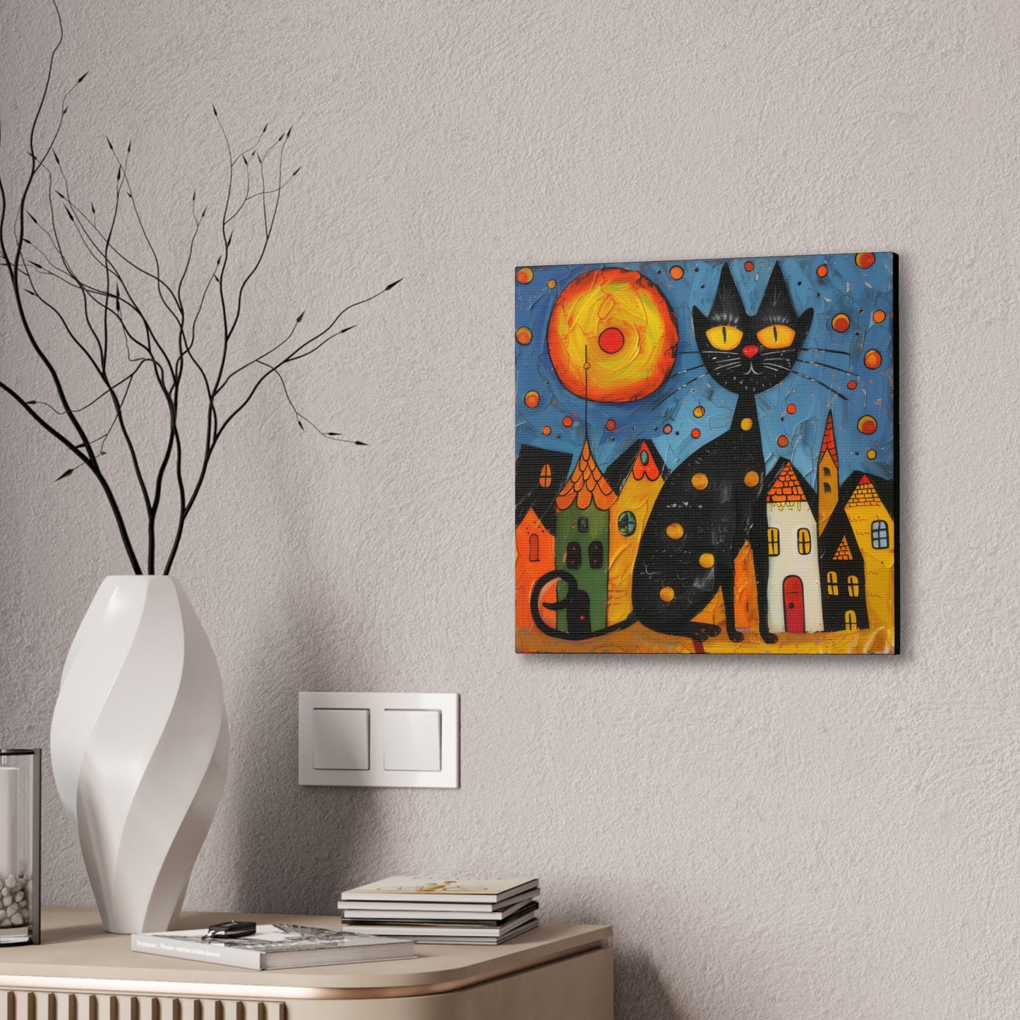 Folk Art Kitty - Canvas Stretched, 0.75" - Canvas Stretched, 0.75"