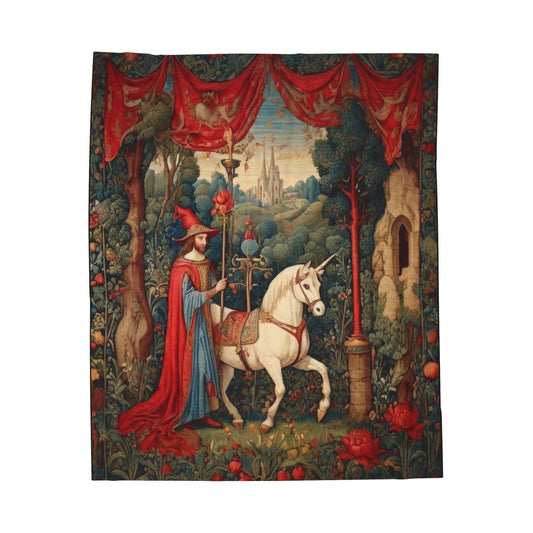 Magician and the Unicorn Tapestry - Velveteen Plush Blanket