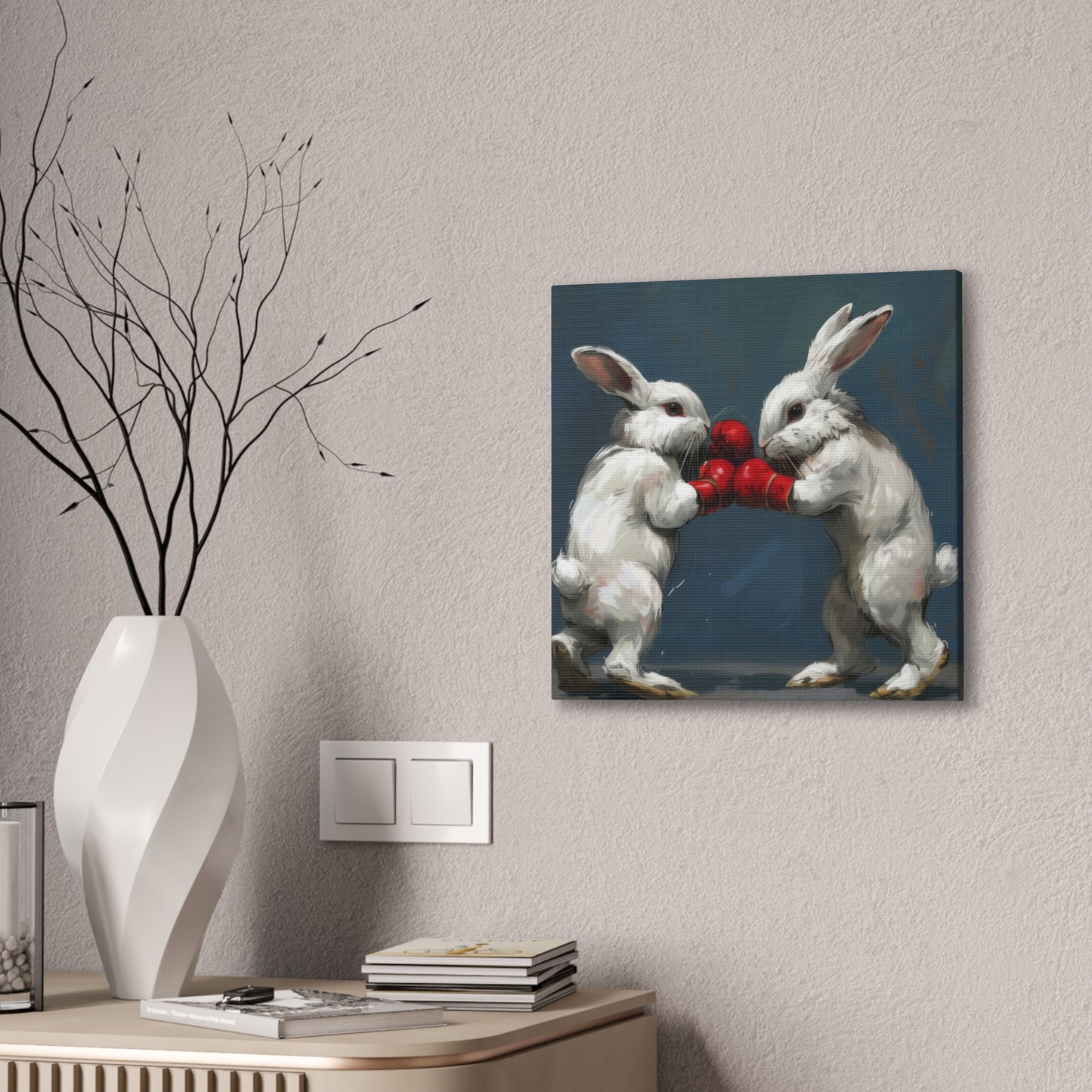 Boxing Rabbits - Canvas Stretched, 0.75"