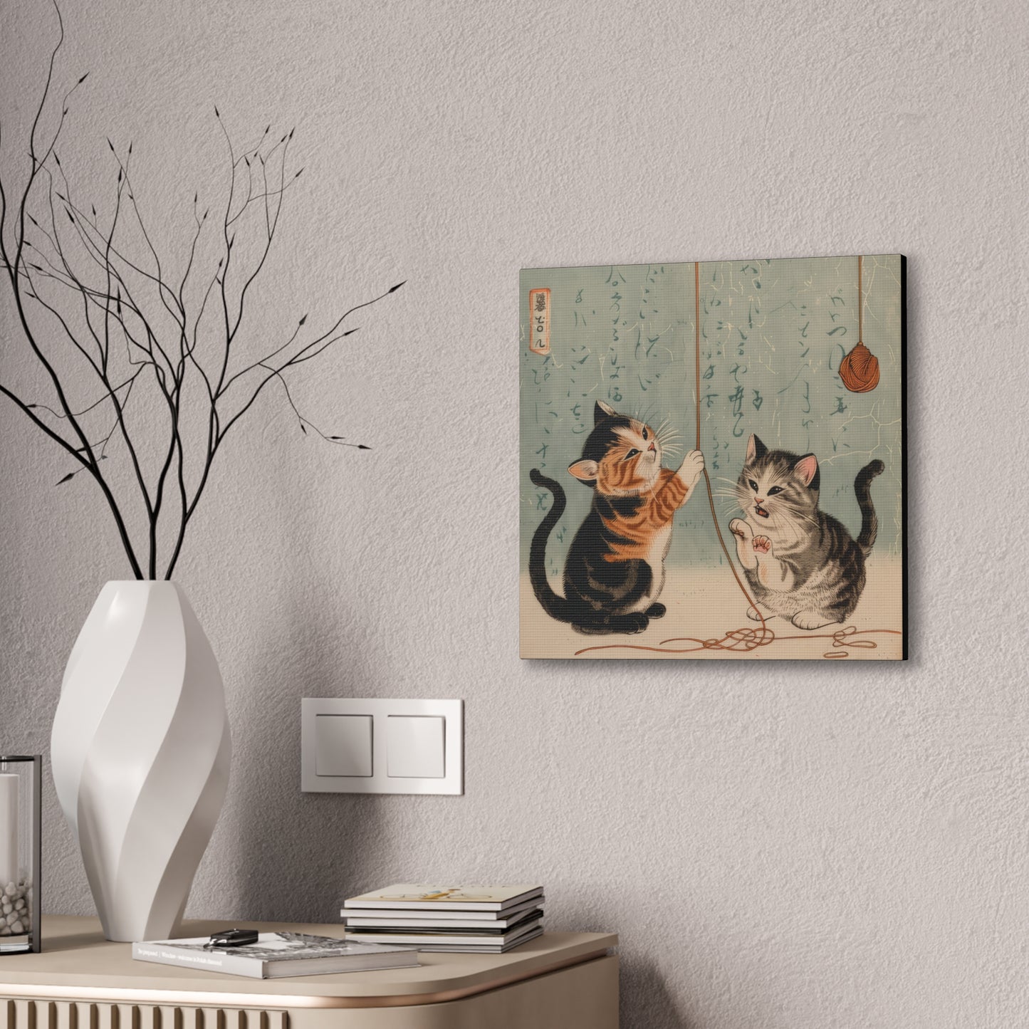 Japanese Woodblock Kitties - Canvas Stretched, 0.75" - Canvas Stretched, 0.75"