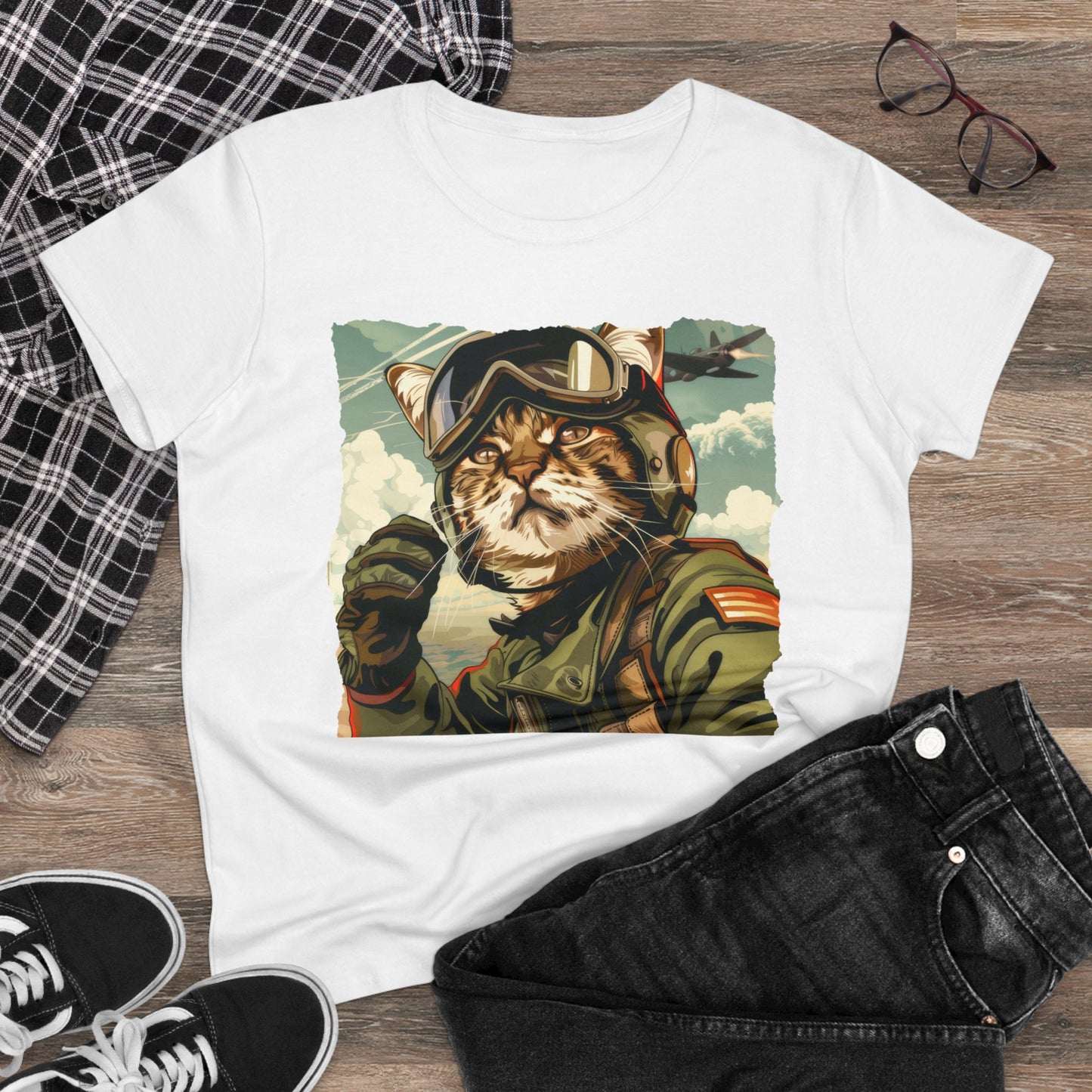 Kitty Fighter Pilot - Women's Midweight Cotton Tee