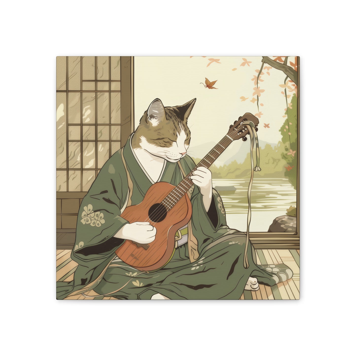 Japanese Kitty Guitarist - Canvas Stretched, 0.75" - Canvas Stretched, 0.75"