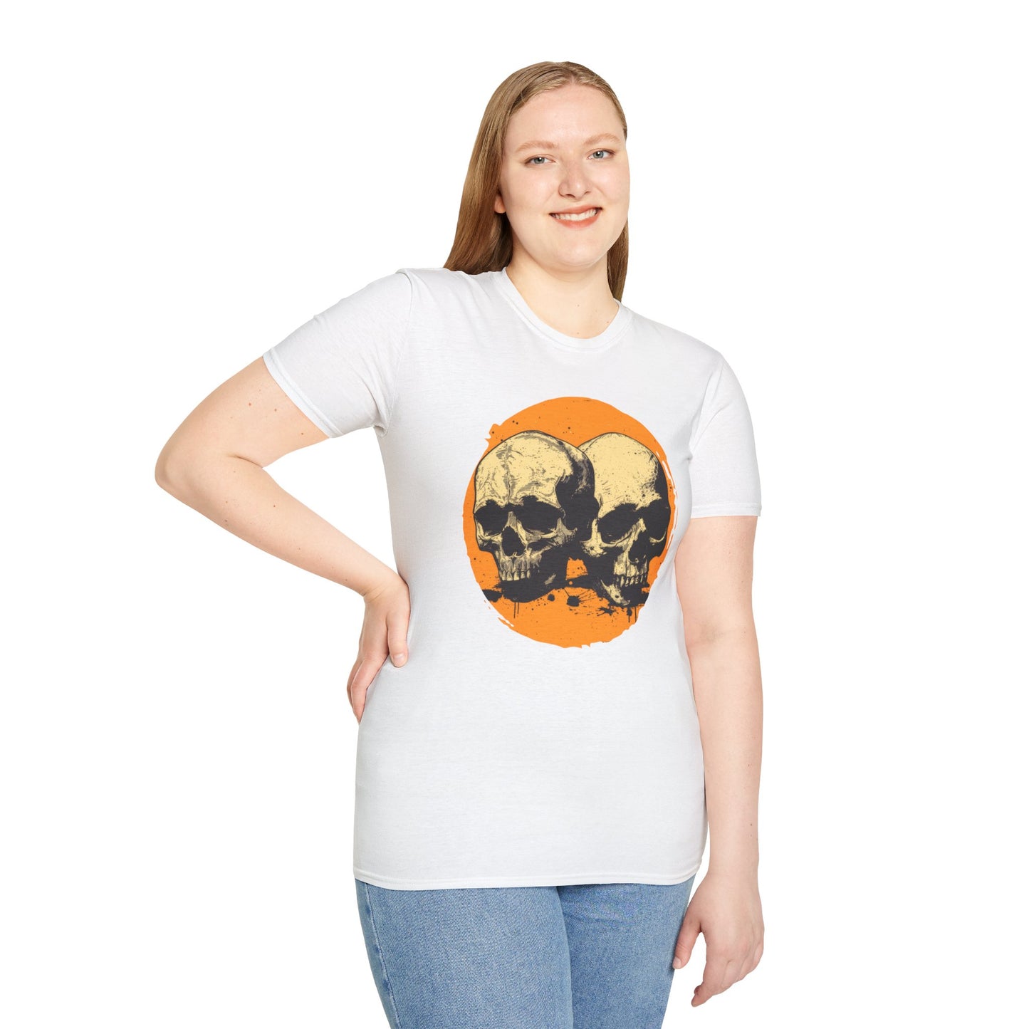 Skulls on Orange - Unisex Softstyle T-Shirt