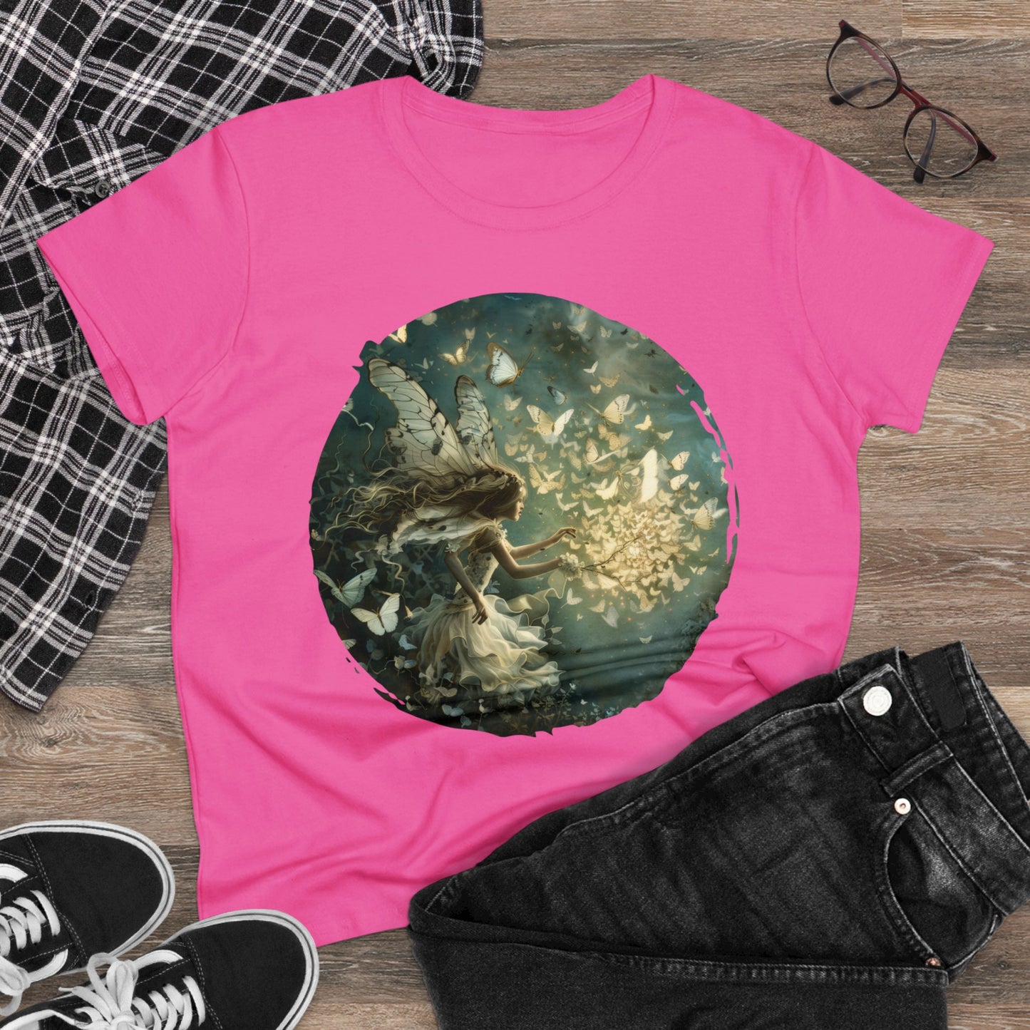 Fairy and Butterflies - Fantasy - Women's Midweight Cotton Tee