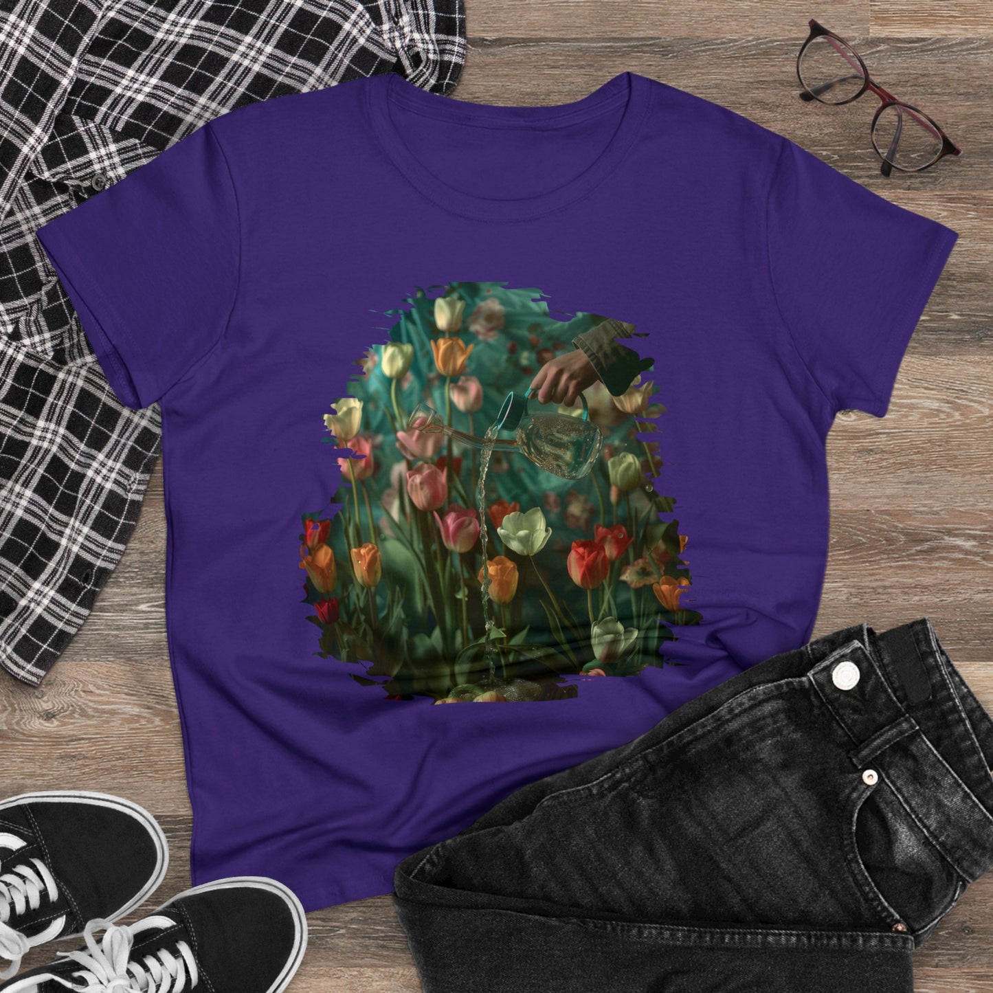 Watering Tulips - Women's Midweight Cotton Tee