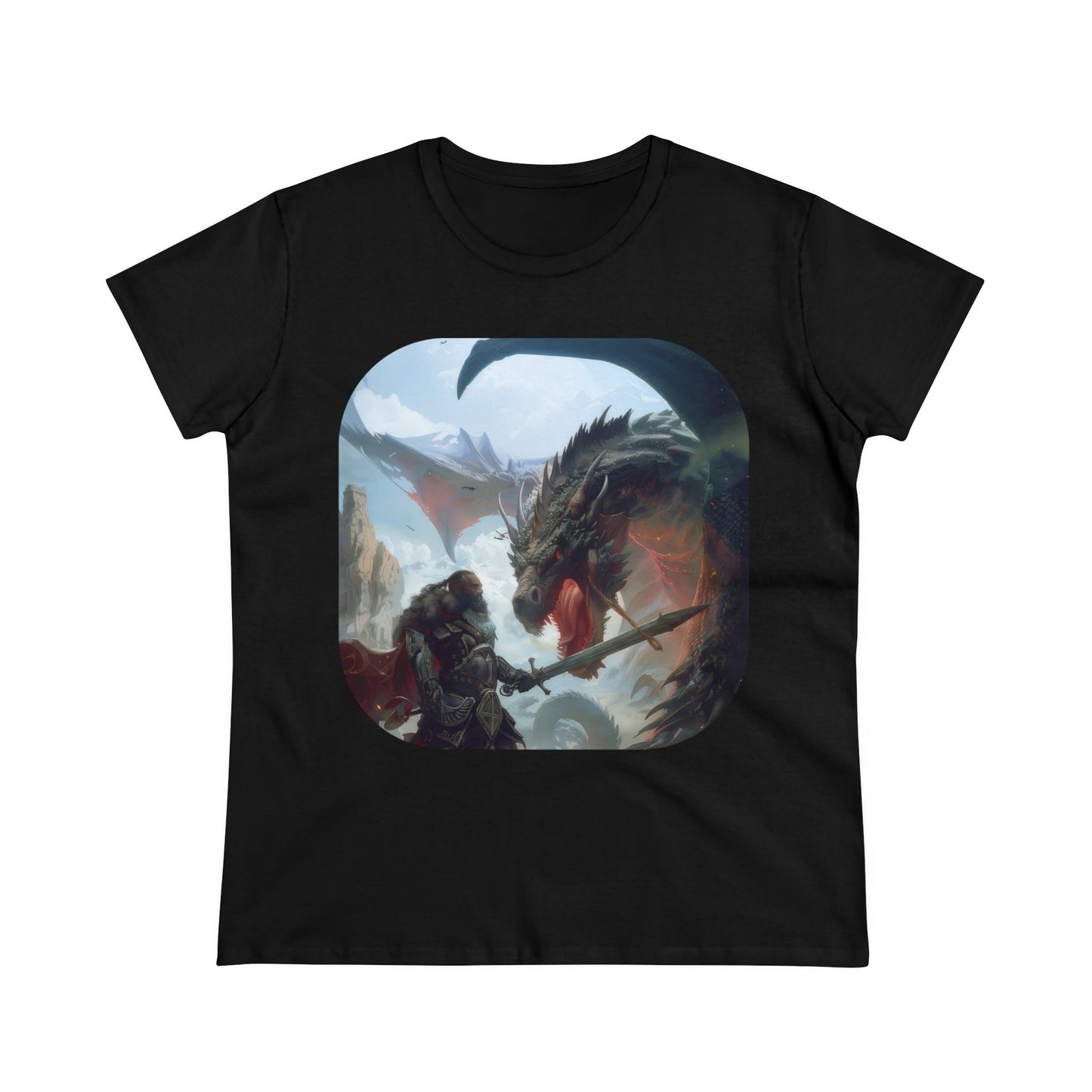 Fighter and Dragon - Fantasy - Women's Midweight Cotton Tee