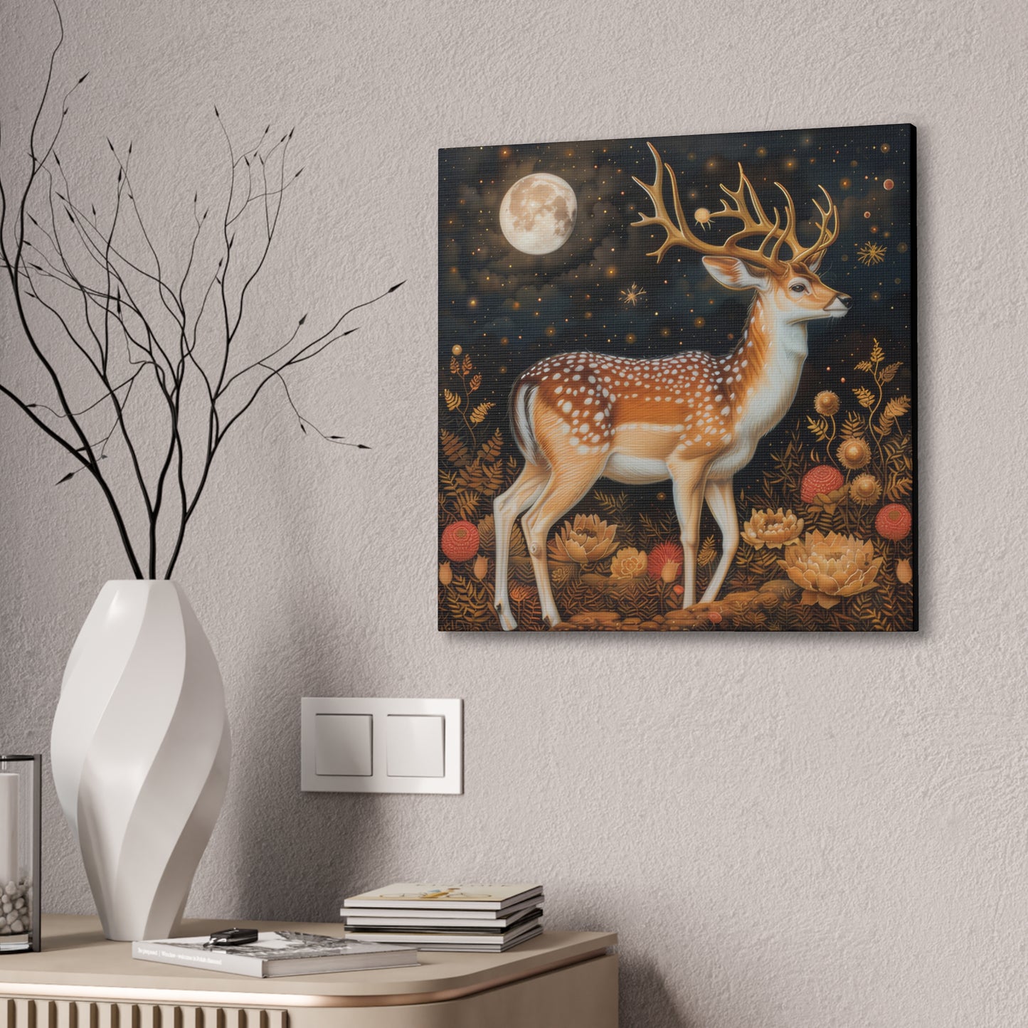 Deer and Moon - Canvas Stretched, 0.75"