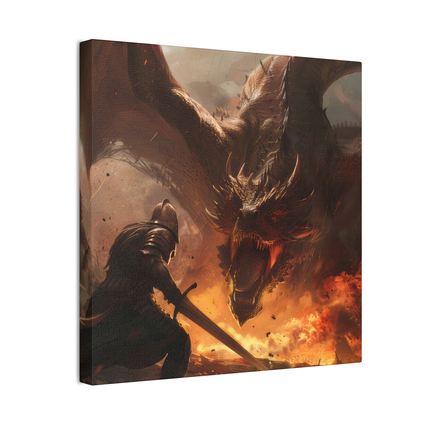 Fighter and Dragon - Canvas Stretched, 0.75"