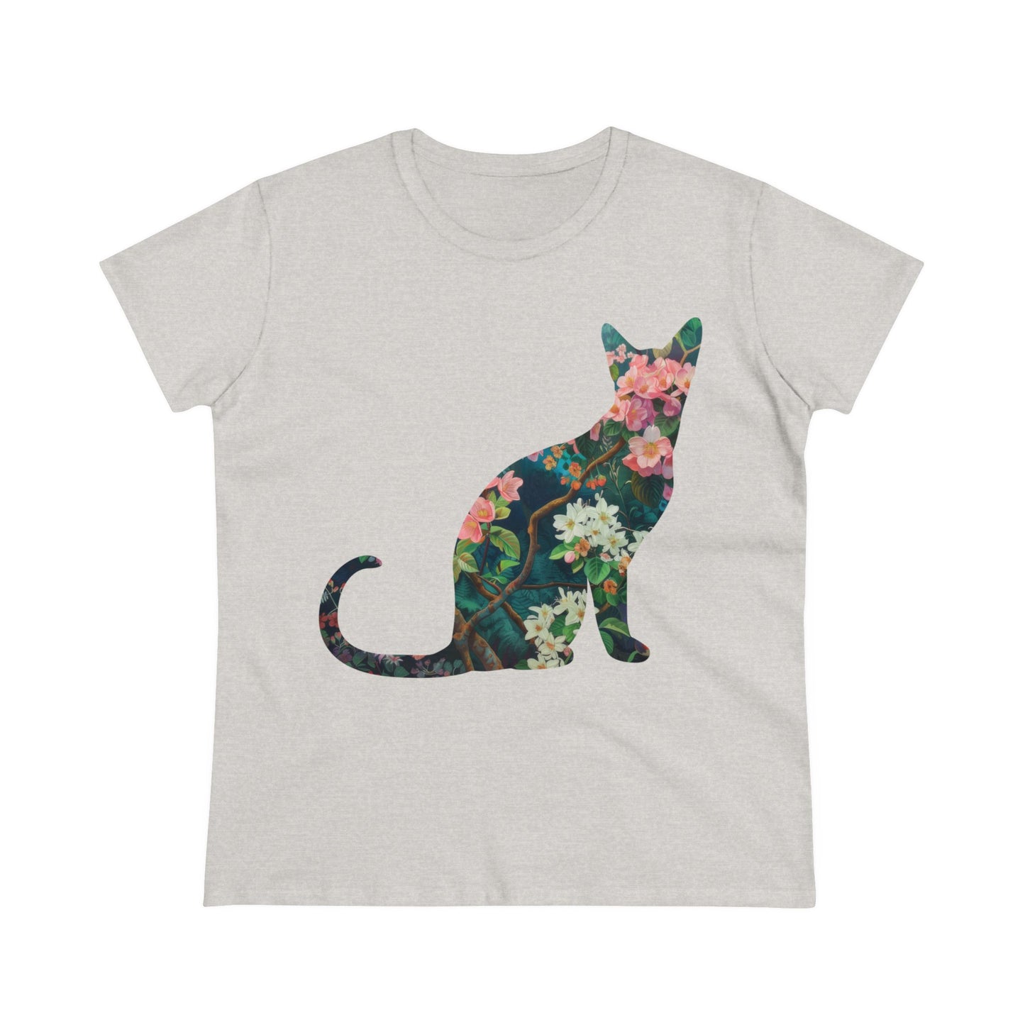 Flowery Cat - Women's Midweight Cotton Tee