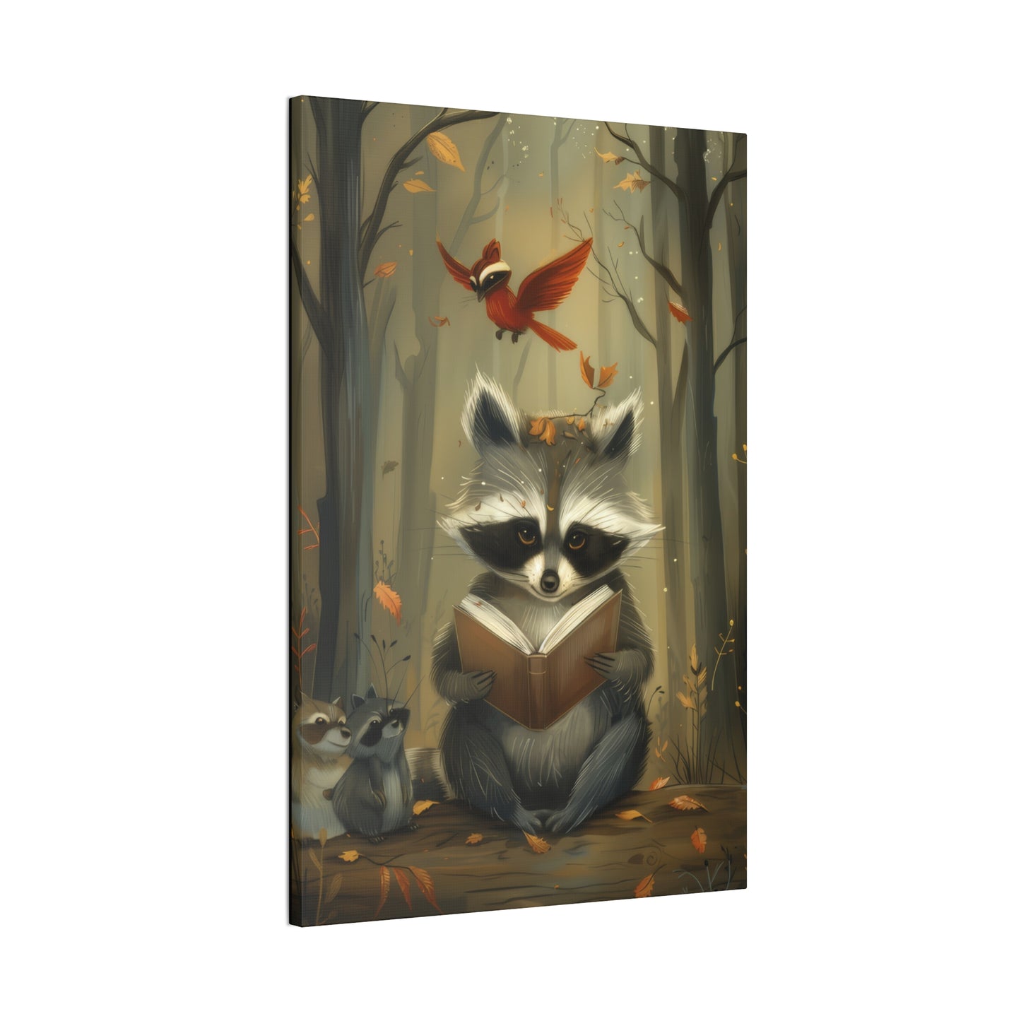 Reading Raccoon - Canvas Stretched, 0.75"