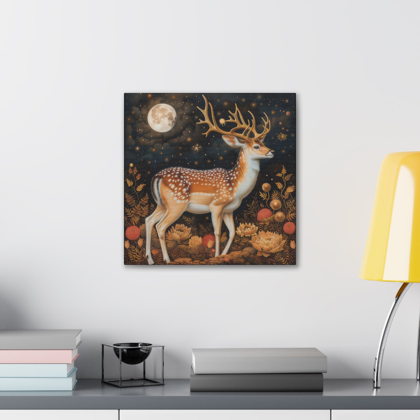 Deer and Moon - Canvas Stretched, 0.75"