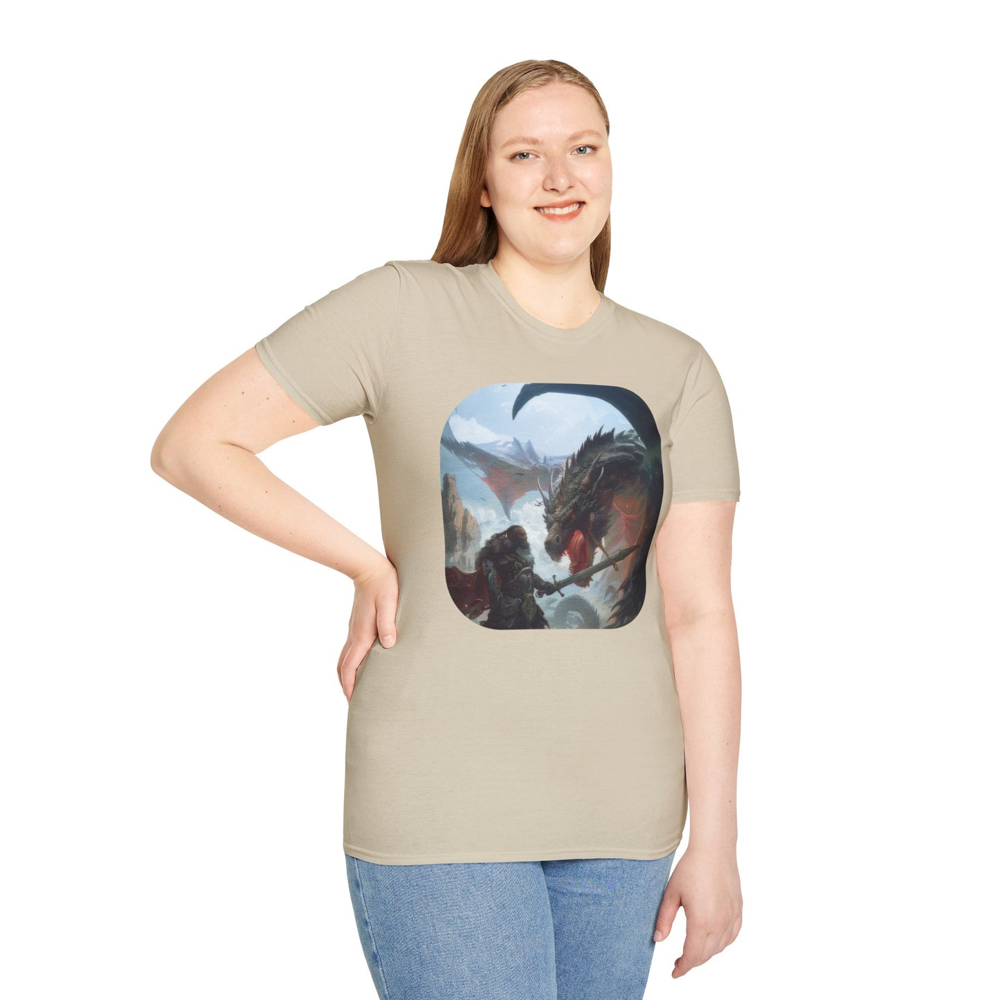 Fighter and Dragon - Unisex Softstyle T-Shirt