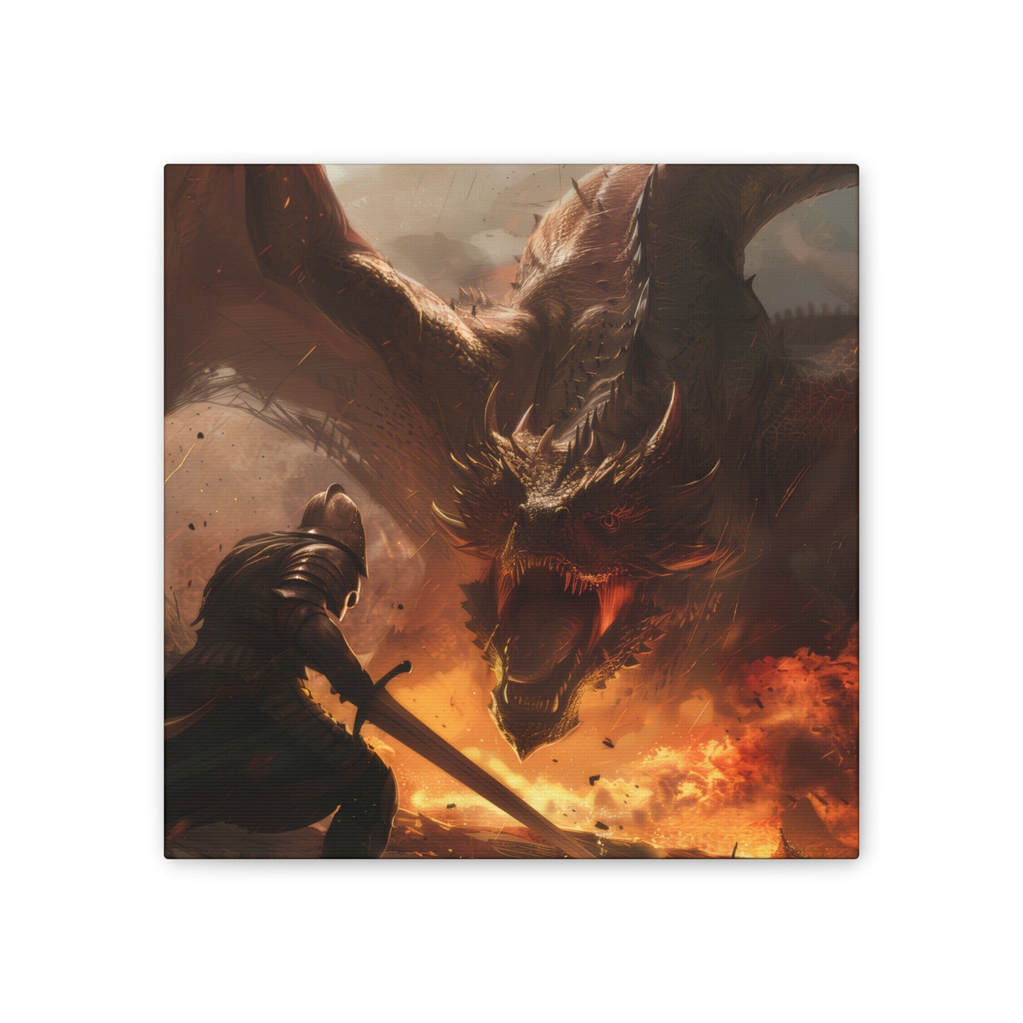 Fighter and Dragon - Canvas Stretched, 0.75"