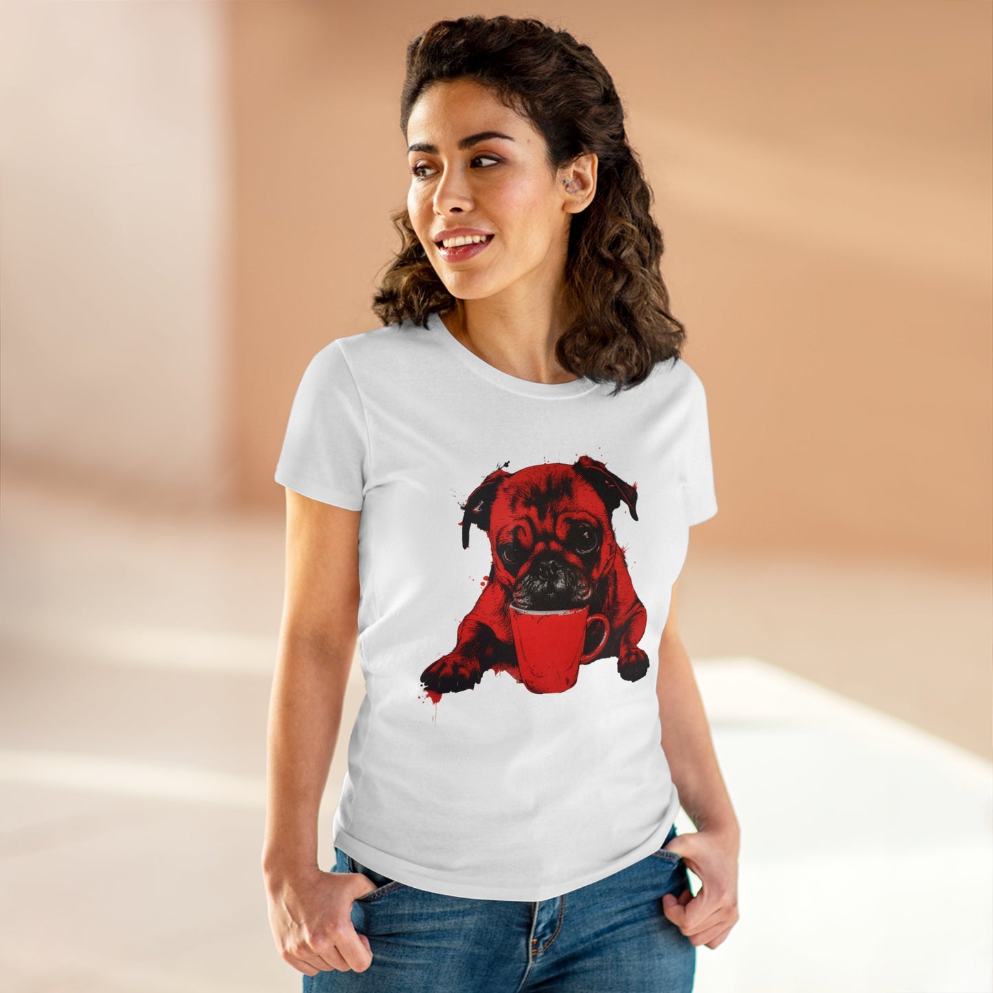 Dog Likes Coffee - Women's Midweight Cotton Tee