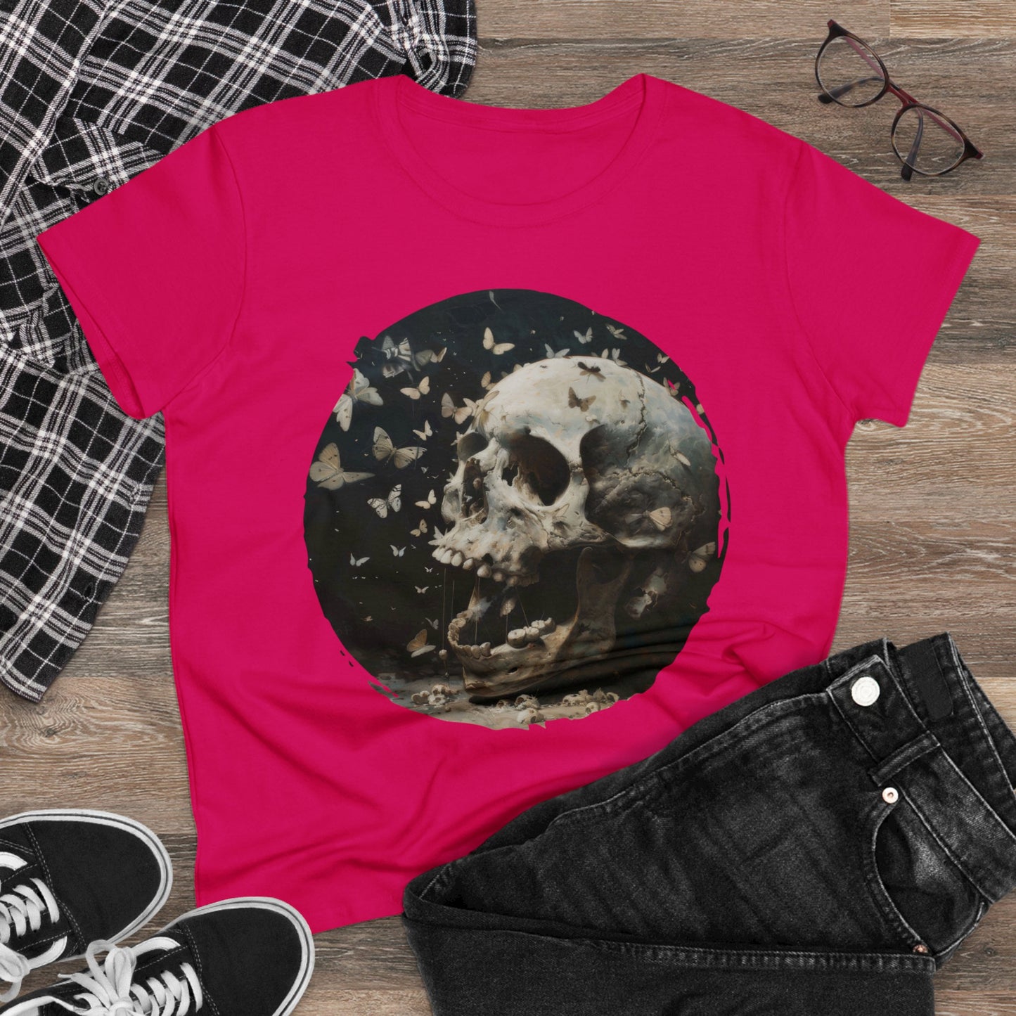 Skull and Butterflies - Women's Midweight Cotton Tee