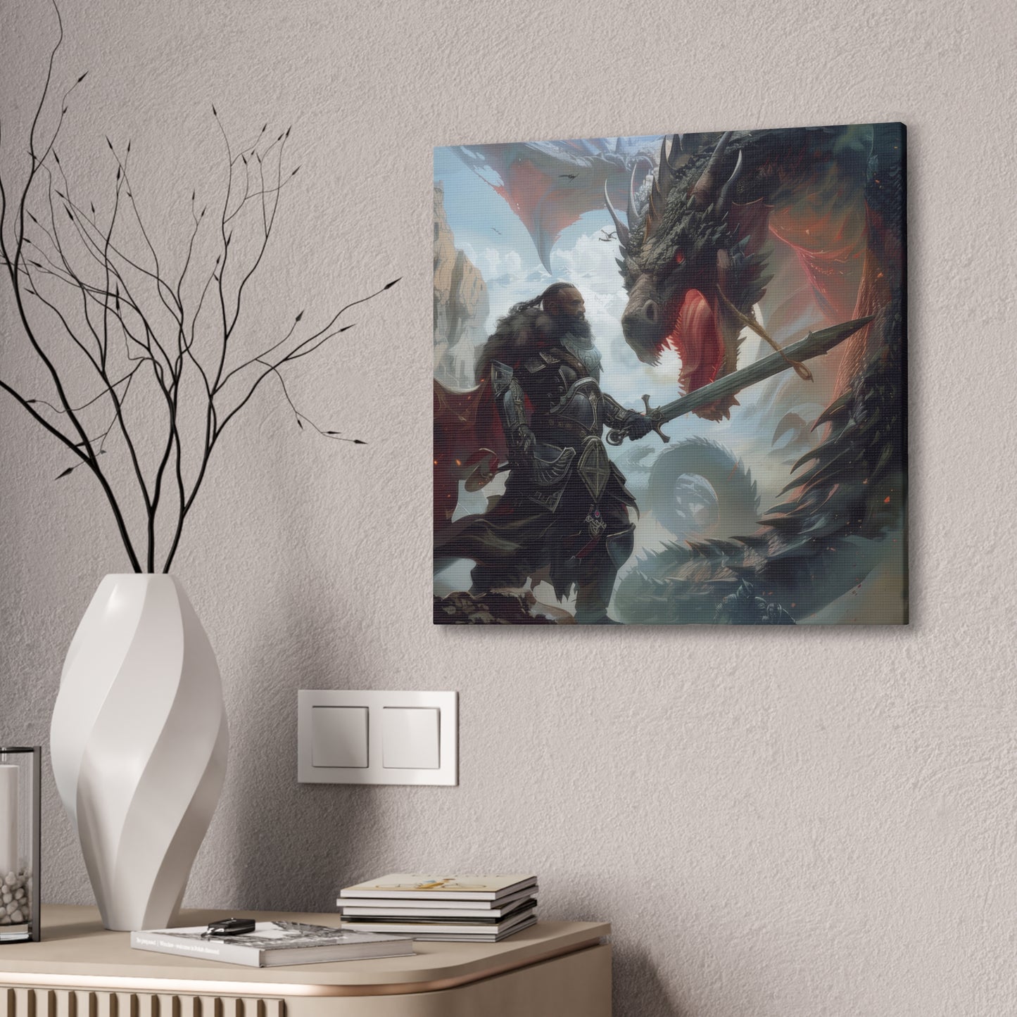 Fighter and Dragon - Canvas Stretched, 0.75"