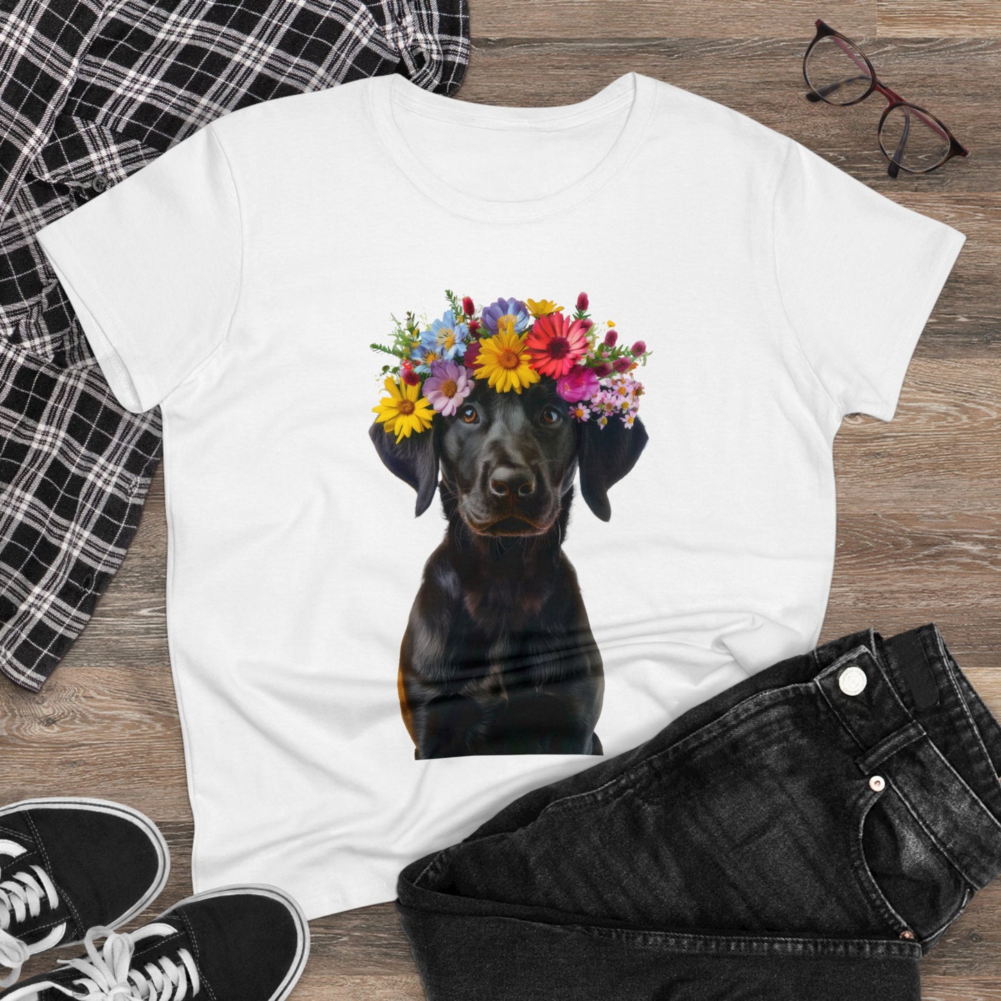 Dog's Flower Crown - Women's Midweight Cotton Tee