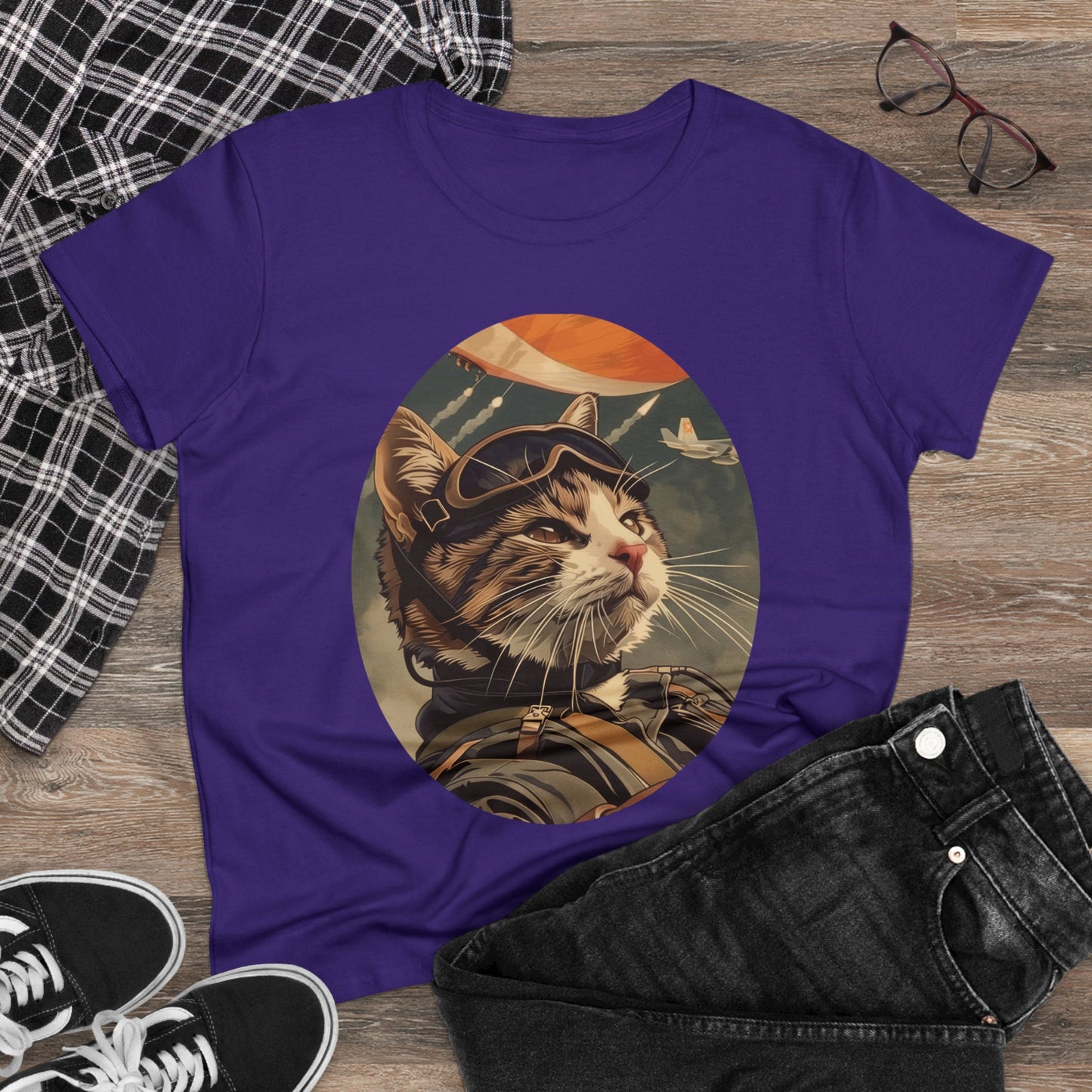 Kitty Fighter Pilot - Women's Midweight Cotton Tee