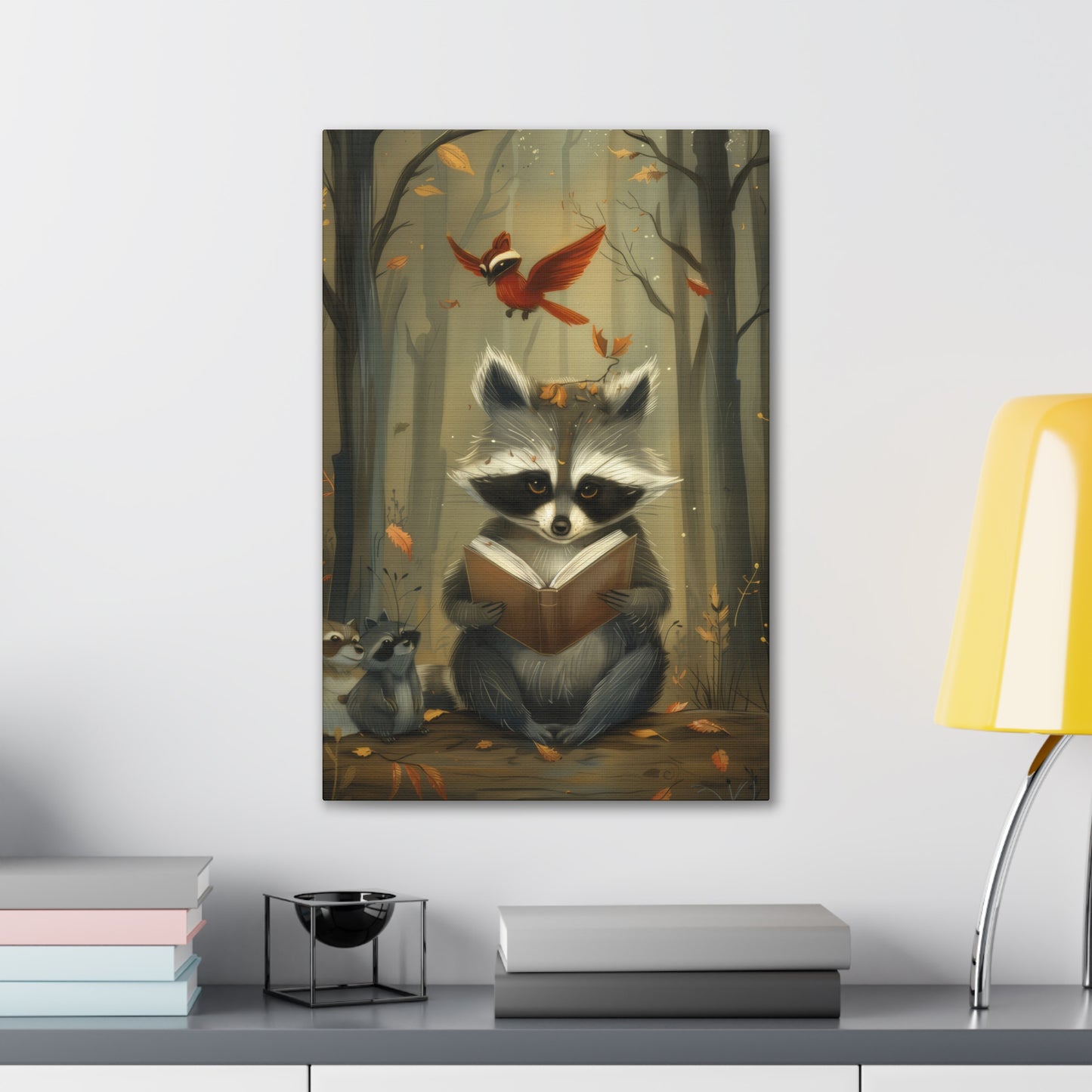 Reading Raccoon - Canvas Stretched, 0.75"