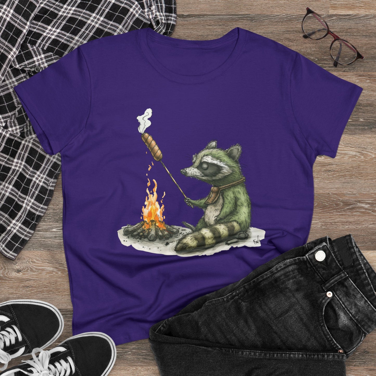 Raccoon Campfire - Women's Midweight Cotton Tee