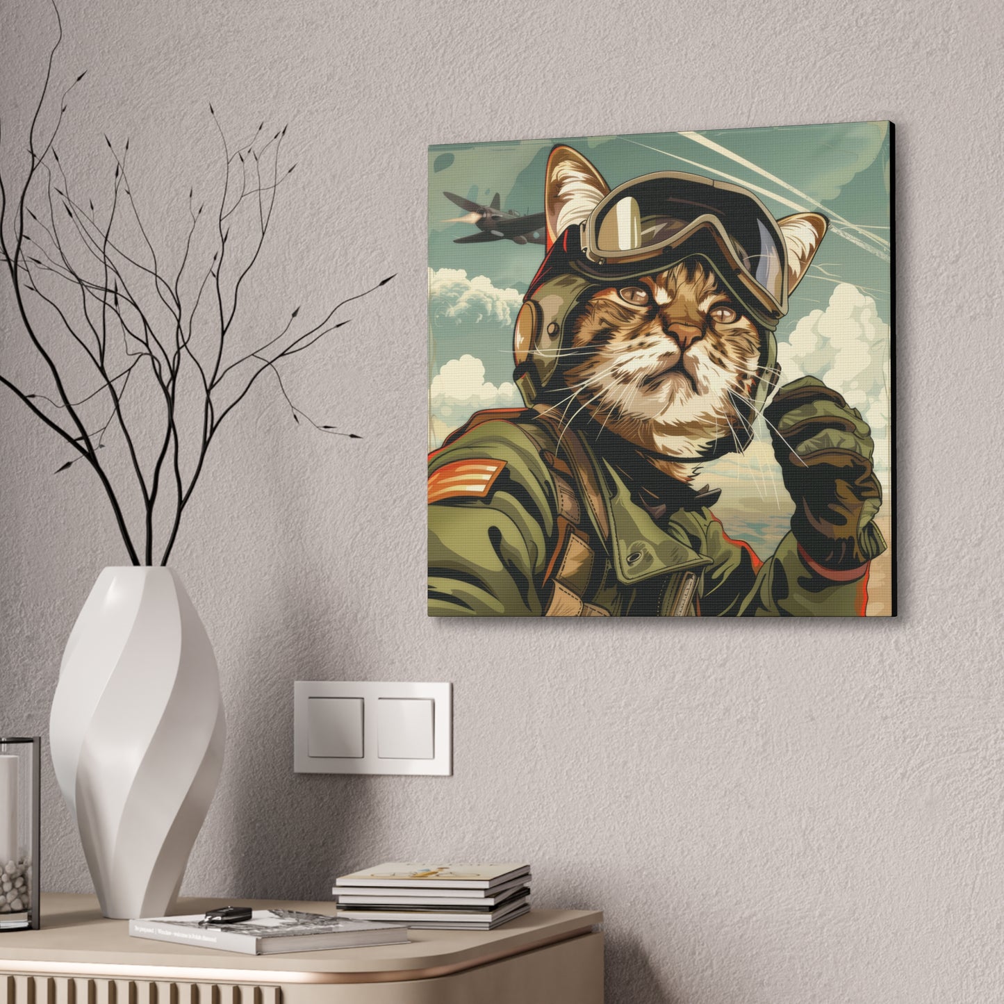 Kitty Fighter Pilot - Canvas Stretched, 0.75"