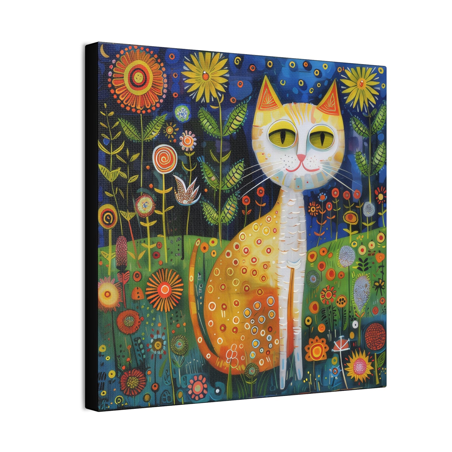 Folk Art Kitty - Canvas Stretched, 0.75" - Canvas Stretched, 0.75"