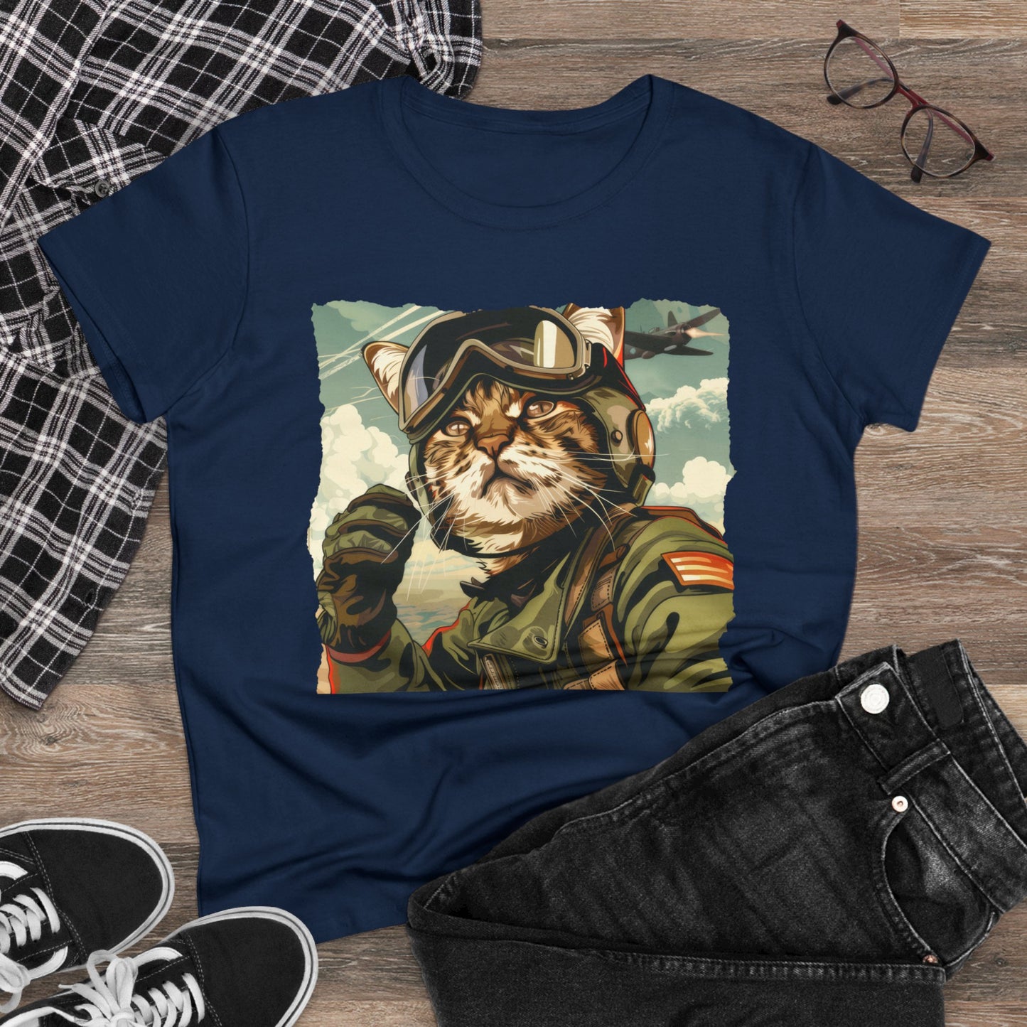 Kitty Fighter Pilot - Women's Midweight Cotton Tee