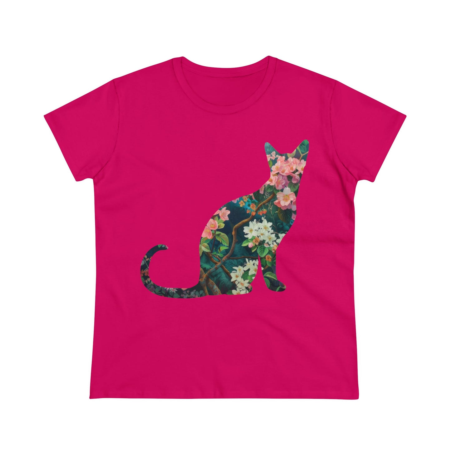 Flowery Cat - Women's Midweight Cotton Tee