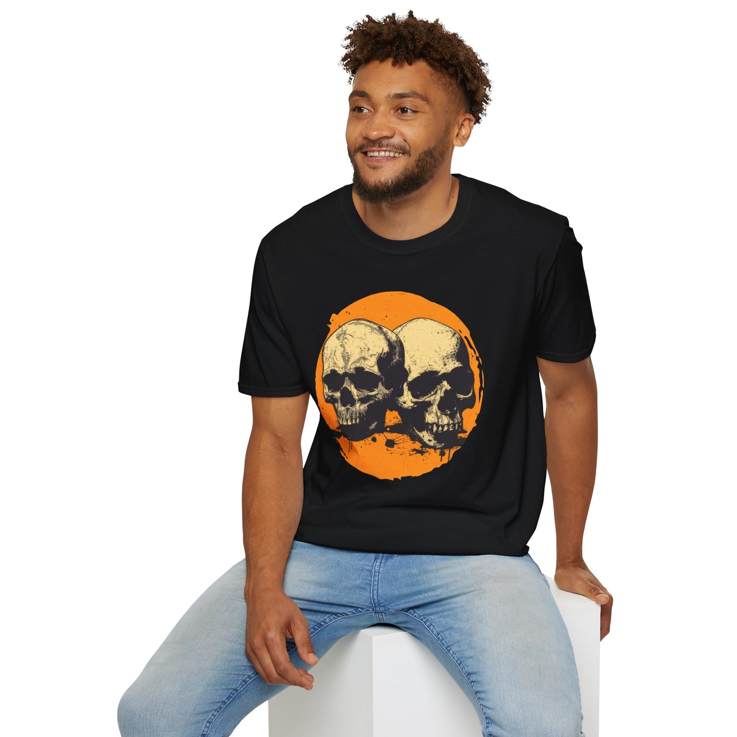 Skulls on Orange - Unisex Softstyle T-Shirt