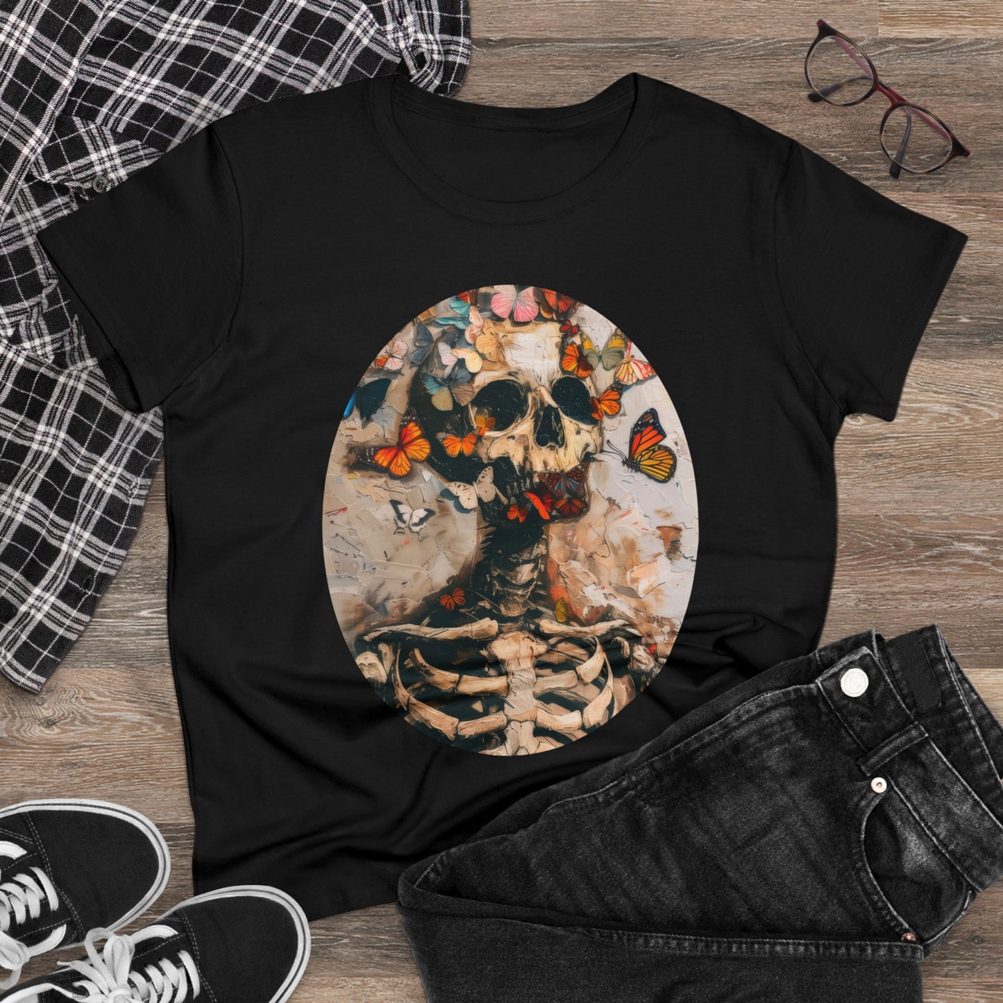 Skeleton and Butterflies - Women's Midweight Cotton Tee