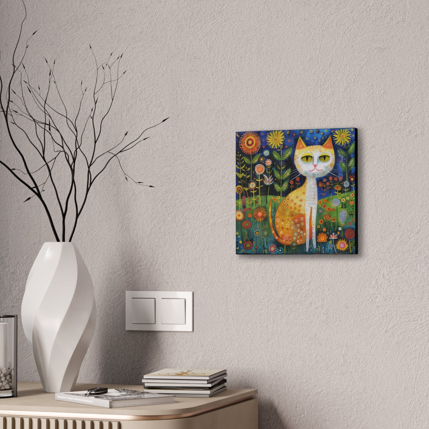 Folk Art Kitty - Canvas Stretched, 0.75" - Canvas Stretched, 0.75"