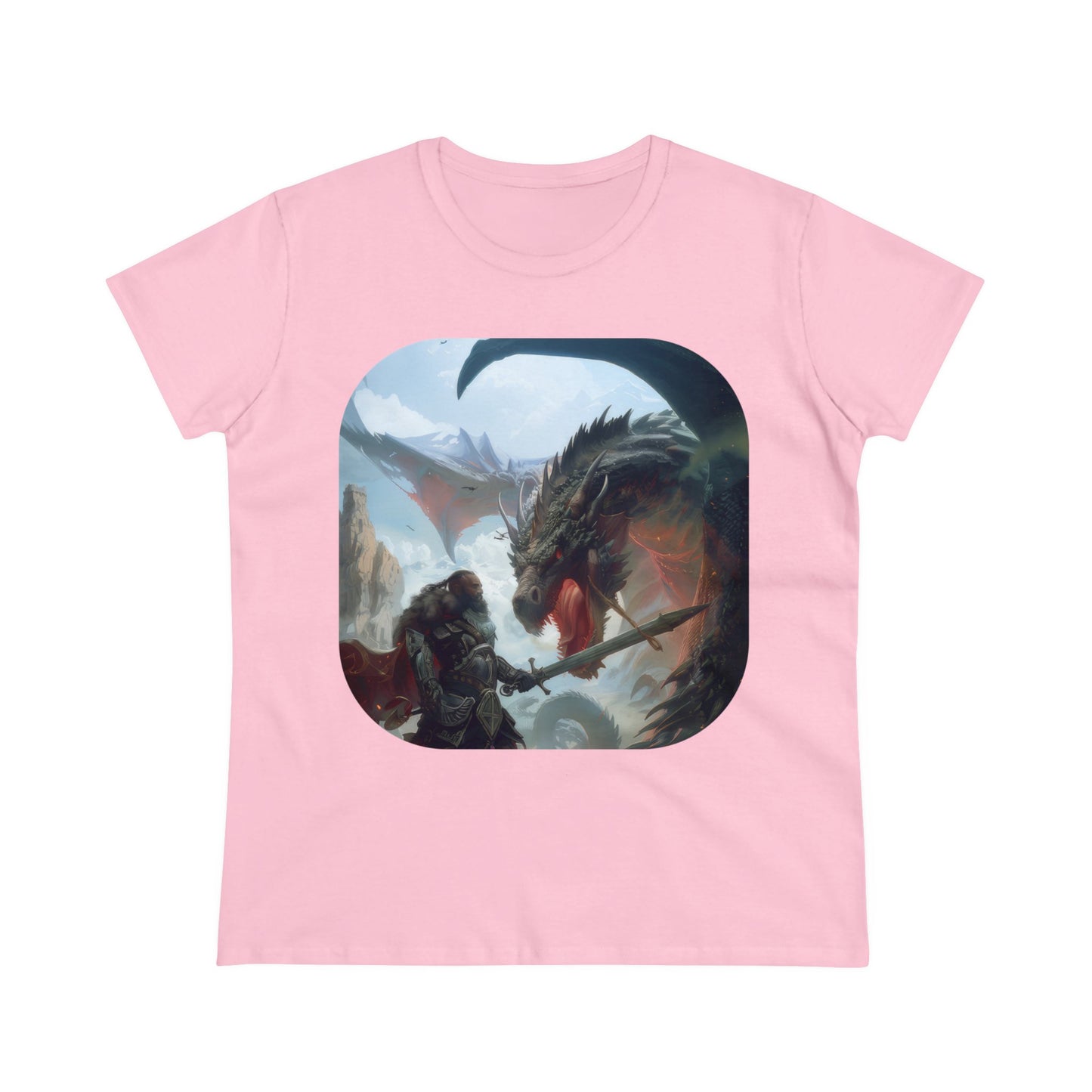 Fighter and Dragon - Fantasy - Women's Midweight Cotton Tee